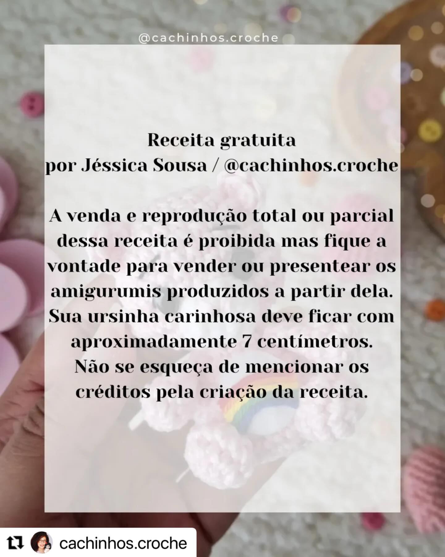 Receita gratuita de amigurumi gatinha rosa com arco-íris - Animadinha por Jéssica Sousa