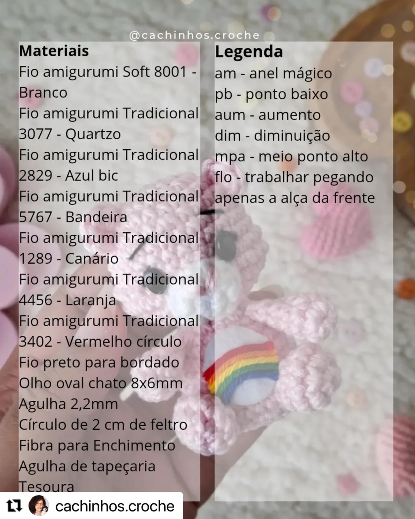 Receita gratuita de amigurumi gatinha rosa com arco-íris - Animadinha por Jéssica Sousa