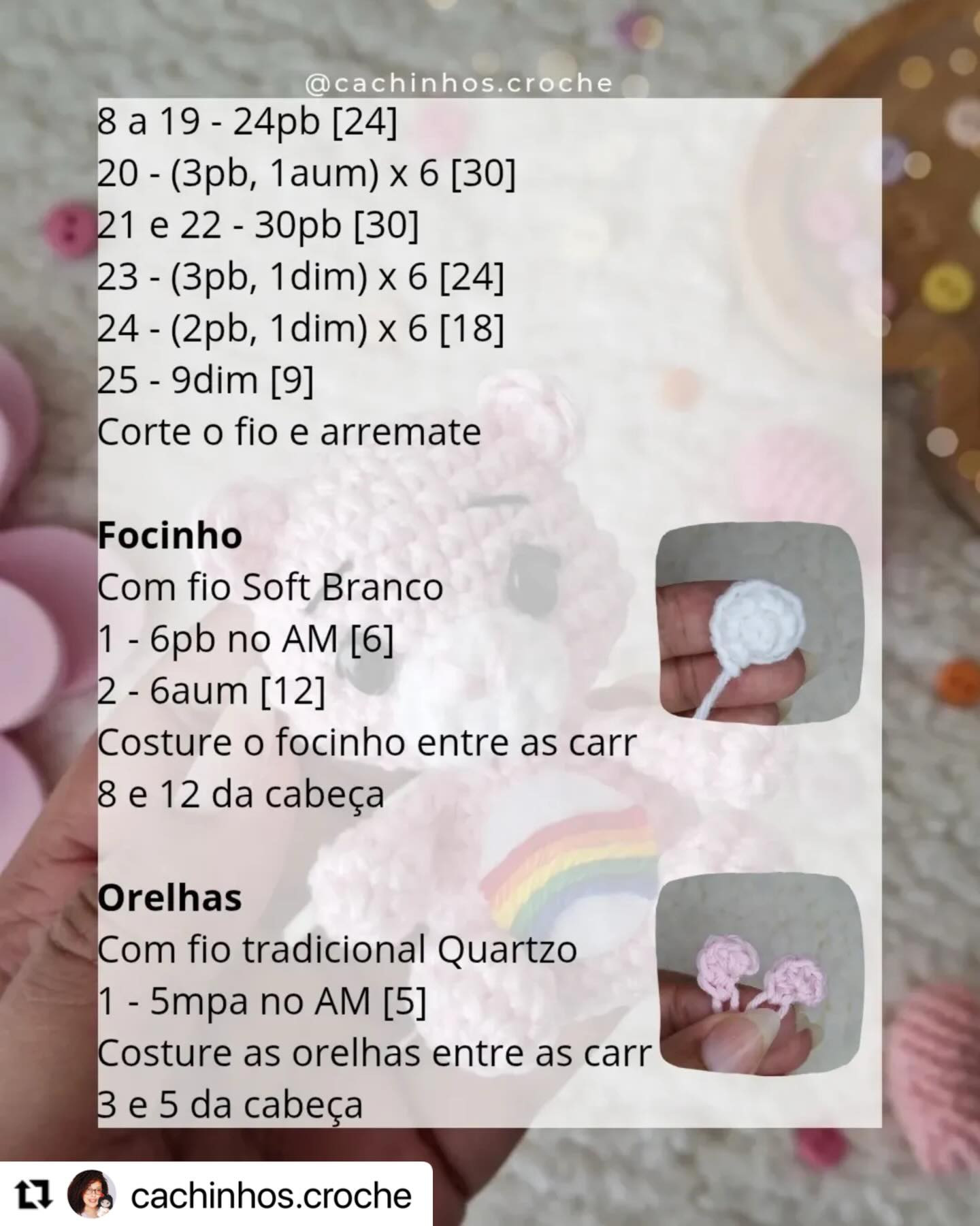 Receita gratuita de amigurumi gatinha rosa com arco-íris - Animadinha por Jéssica Sousa