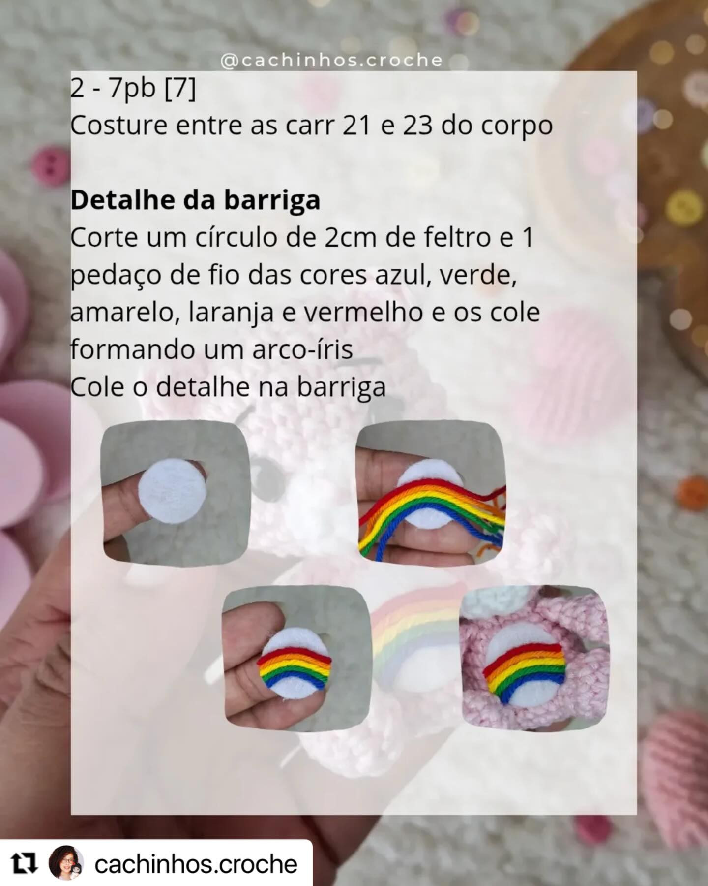 Receita gratuita de amigurumi gatinha rosa com arco-íris - Animadinha por Jéssica Sousa
