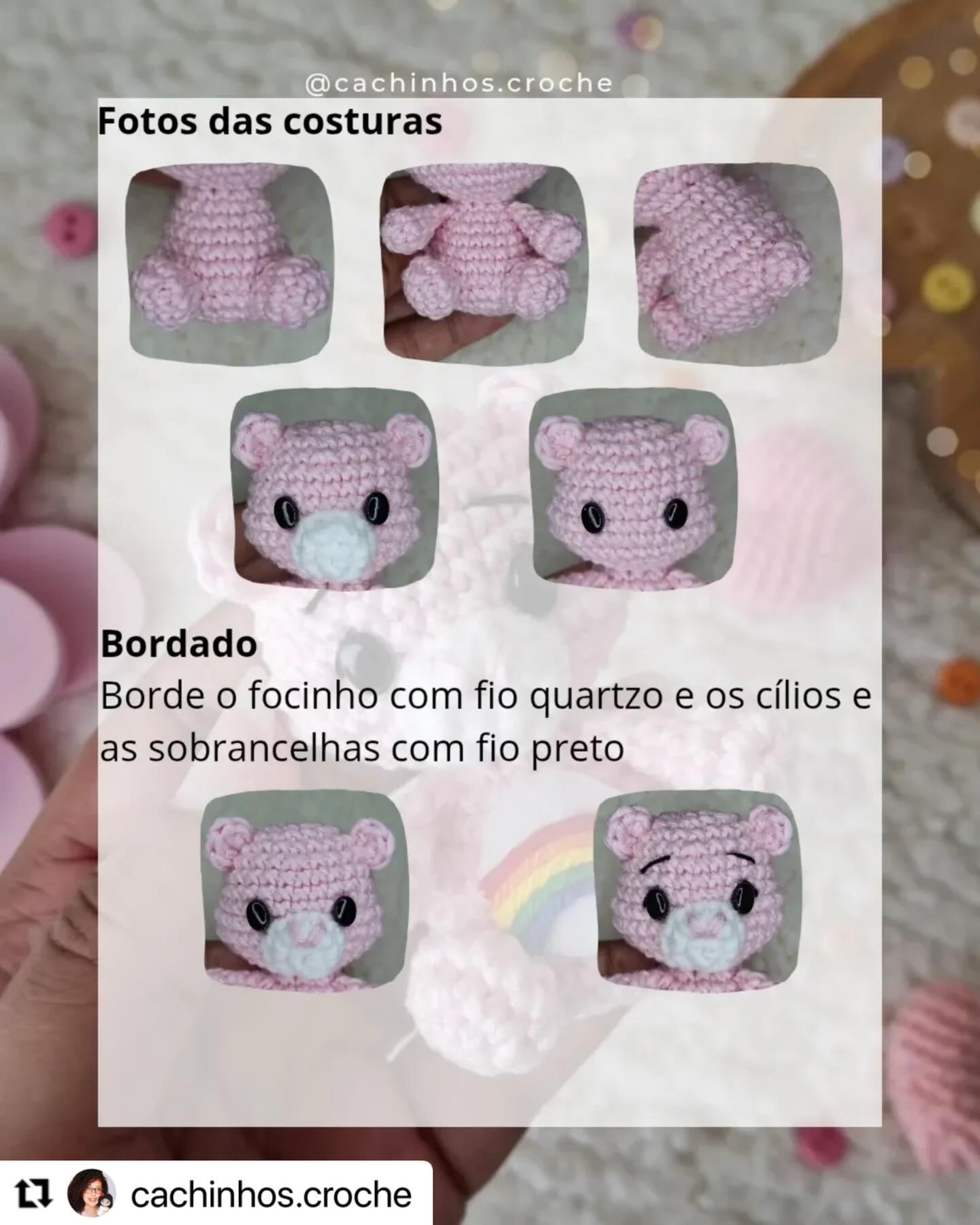 Receita gratuita de amigurumi gatinha rosa com arco-íris - Animadinha por Jéssica Sousa
