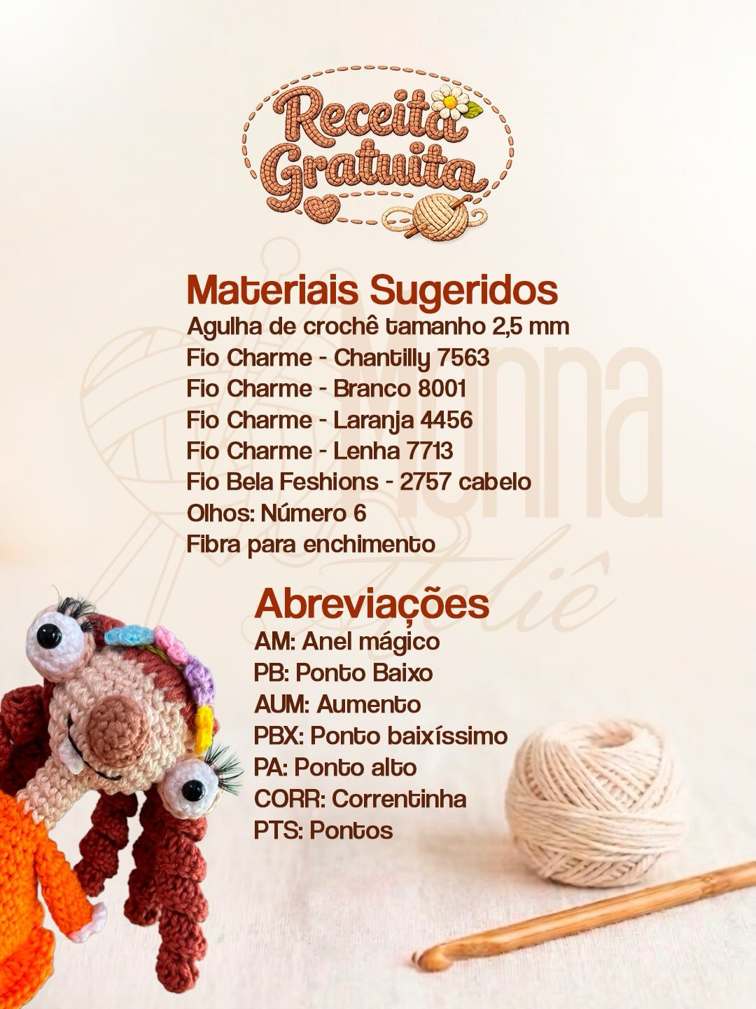 Receita Gratuita de Amigurumi: Namorada do Sid - Búp bê tóc dài mặc váy cam