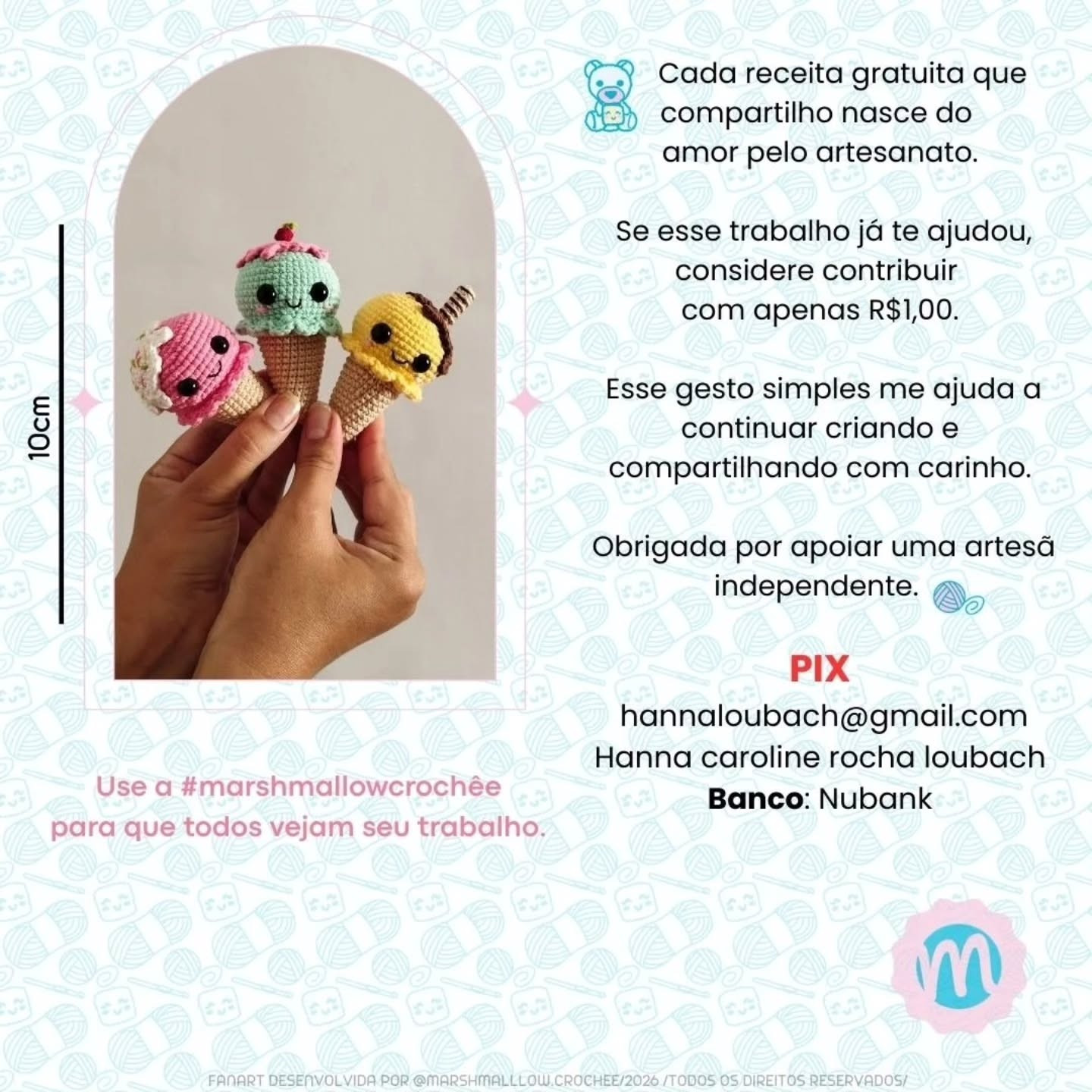 Receita Gratuita de Amigurumi Sorvetinho Algodão Doce - Móc Len Dáng Kem Quen Chi