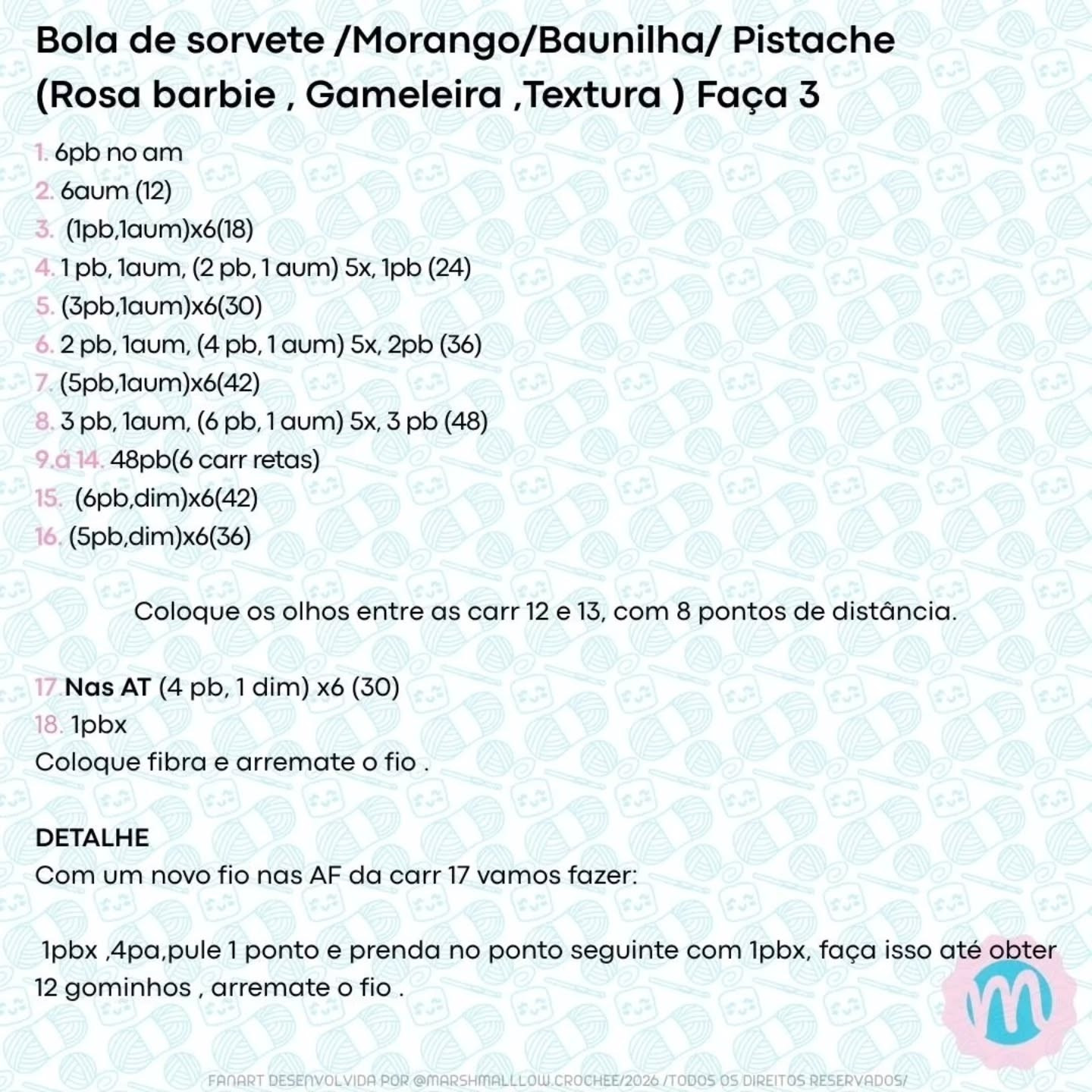Receita Gratuita de Amigurumi Sorvetinho Algodão Doce - Móc Len Dáng Kem Quen Chi