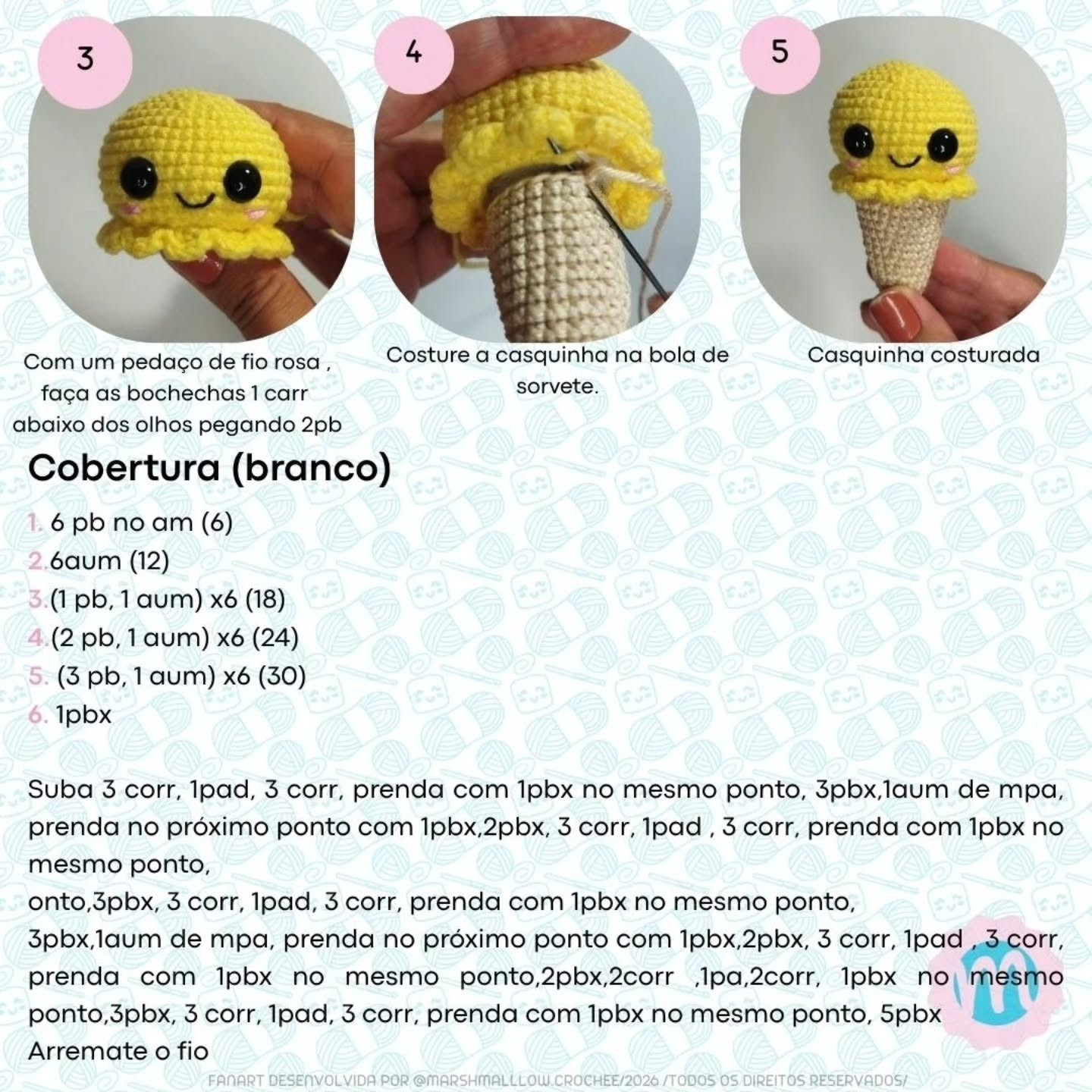 Receita Gratuita de Amigurumi Sorvetinho Algodão Doce - Móc Len Dáng Kem Quen Chi
