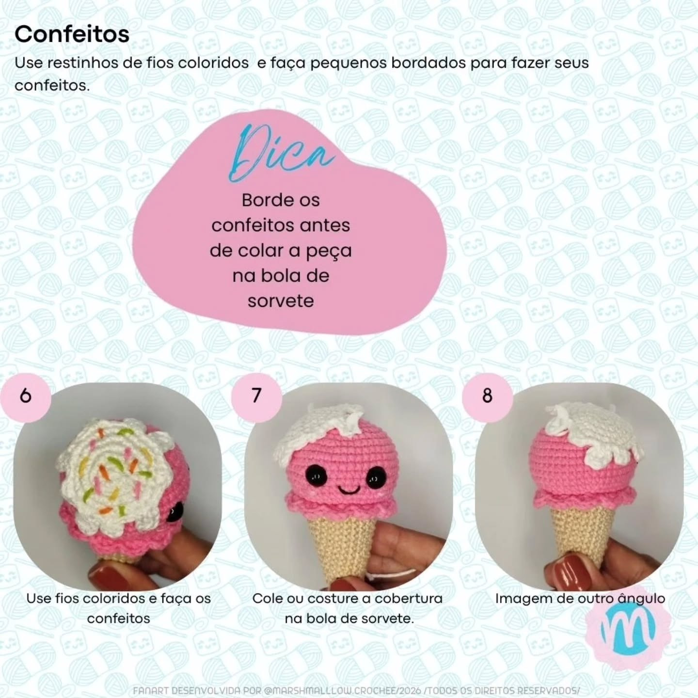 Receita Gratuita de Amigurumi Sorvetinho Algodão Doce - Móc Len Dáng Kem Quen Chi