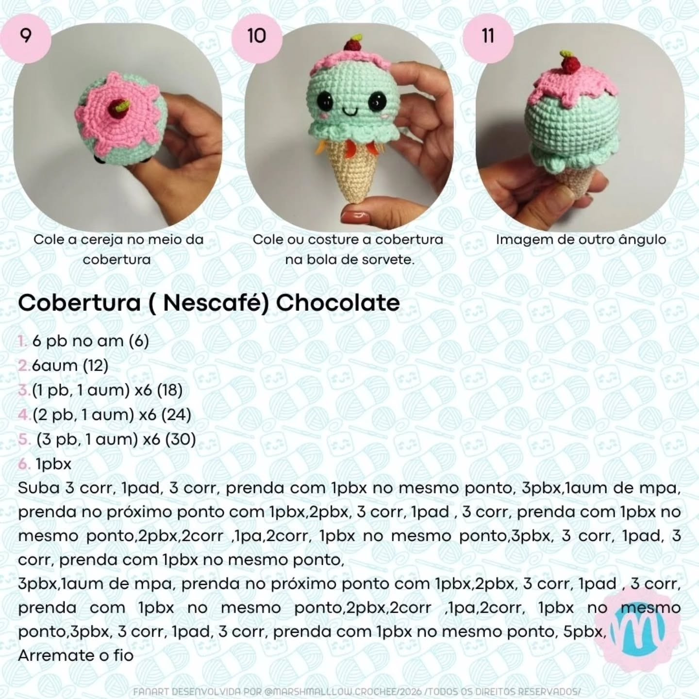 Receita Gratuita de Amigurumi Sorvetinho Algodão Doce - Móc Len Dáng Kem Quen Chi