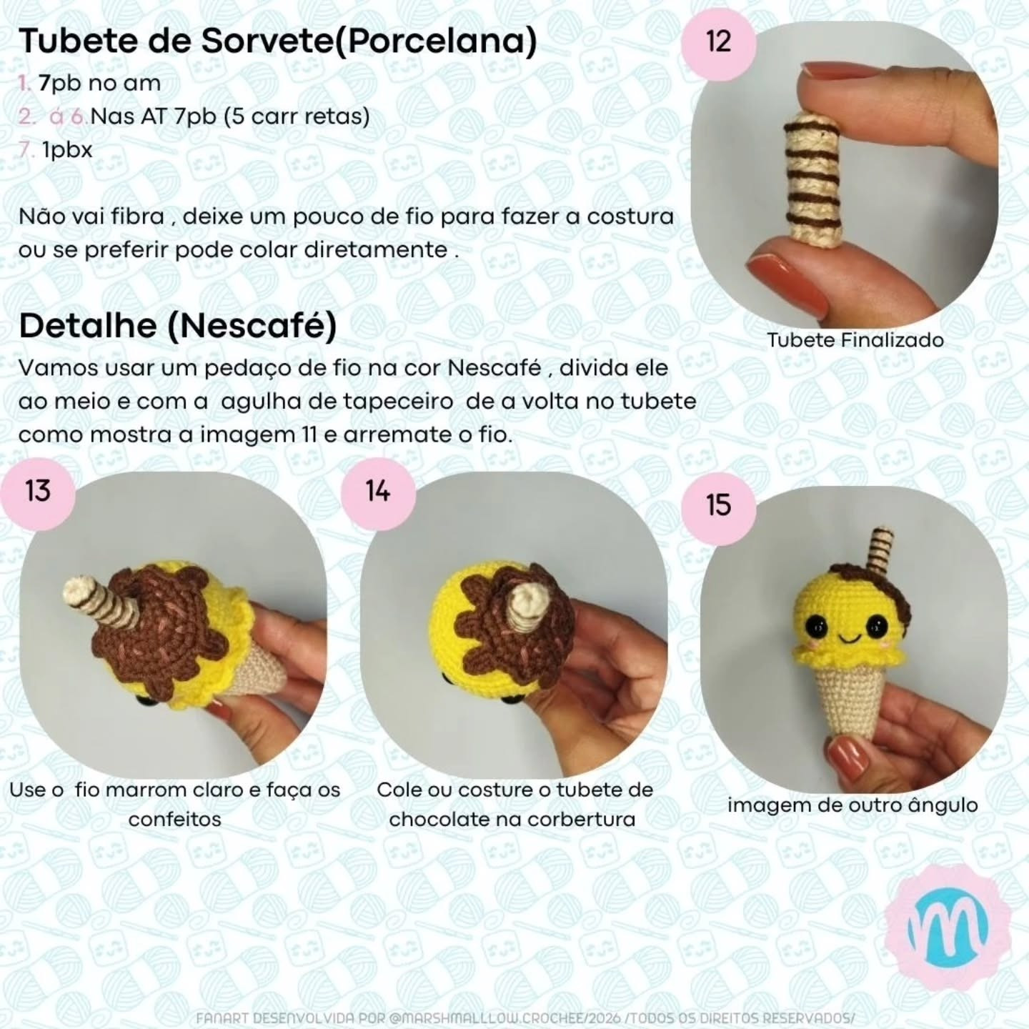 Receita Gratuita de Amigurumi Sorvetinho Algodão Doce - Móc Len Dáng Kem Quen Chi