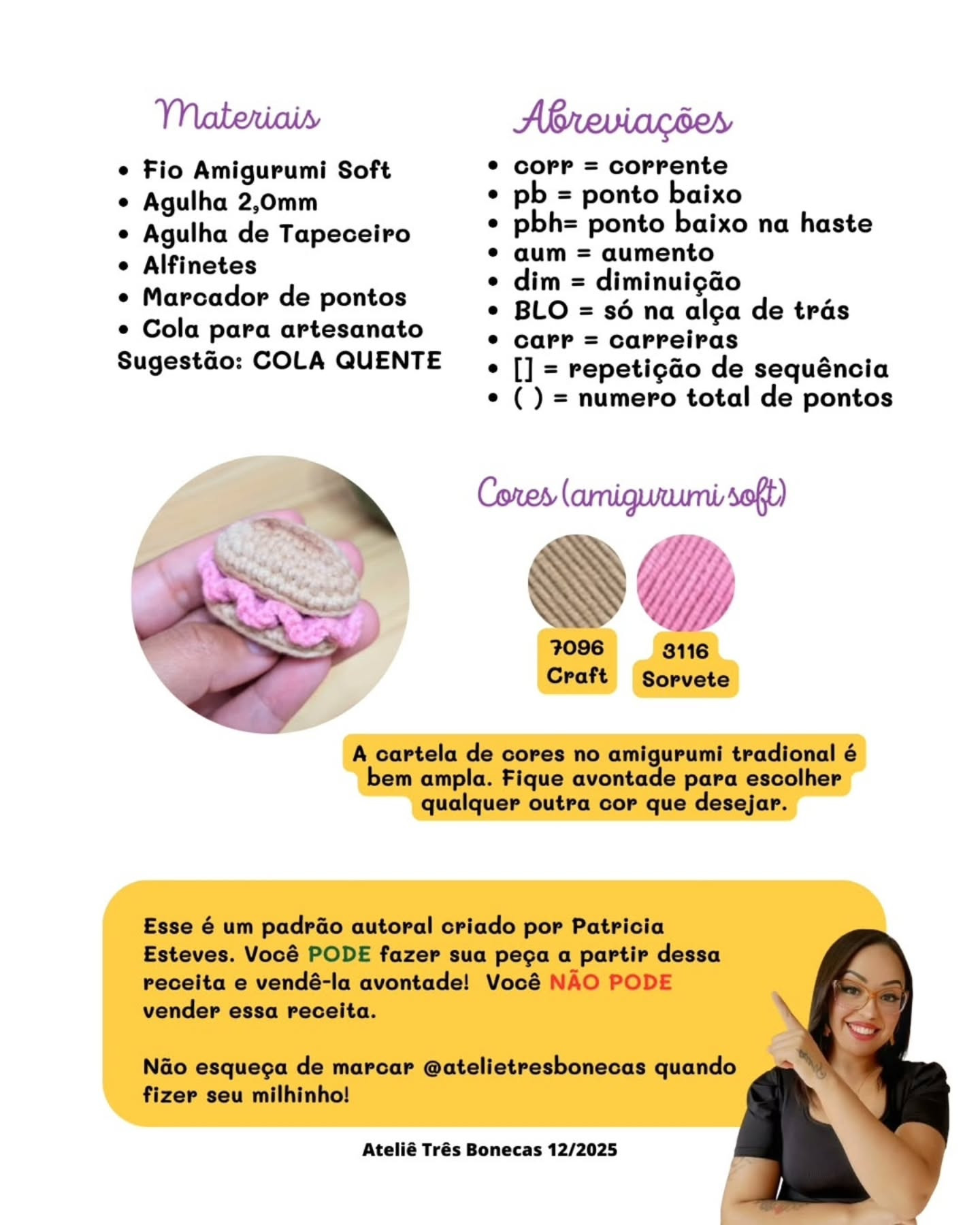 Receita Gratuita Sanduíche de Presunto - Amigurumi Miniatura