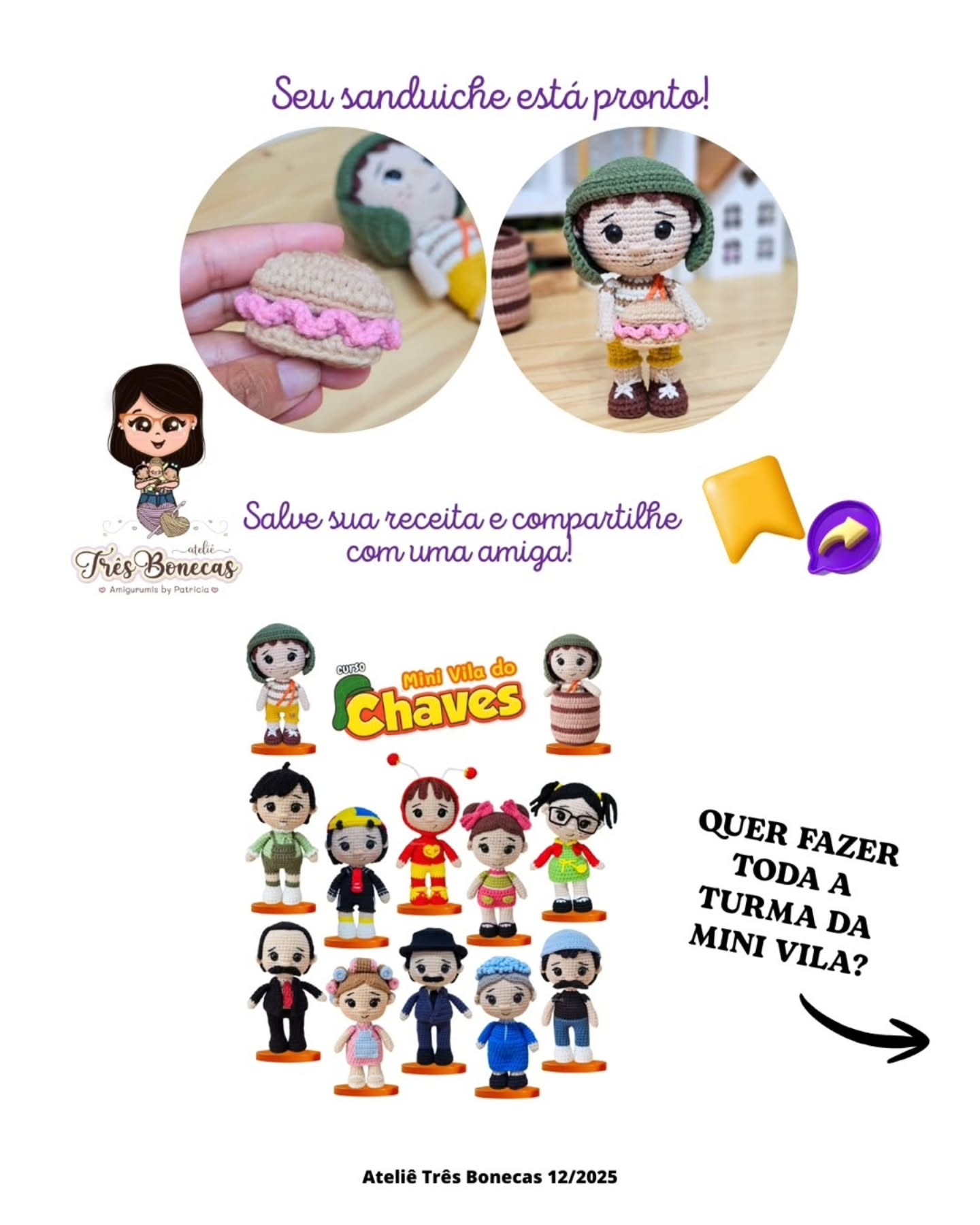 Receita Gratuita Sanduíche de Presunto - Amigurumi Miniatura