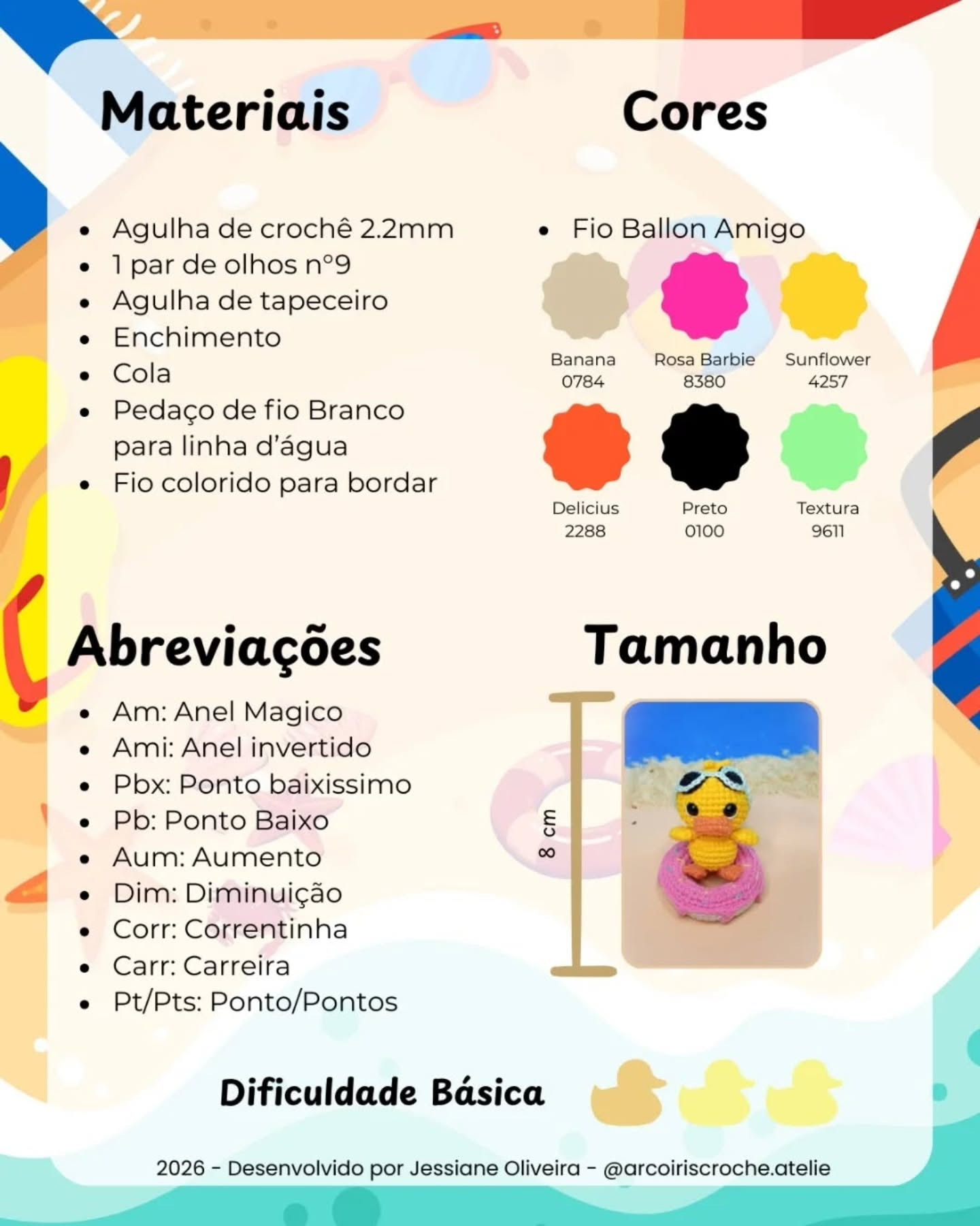 Receita Gratuita Sunny: O Patinho de Verão Amigurumi com Óculos e Boia