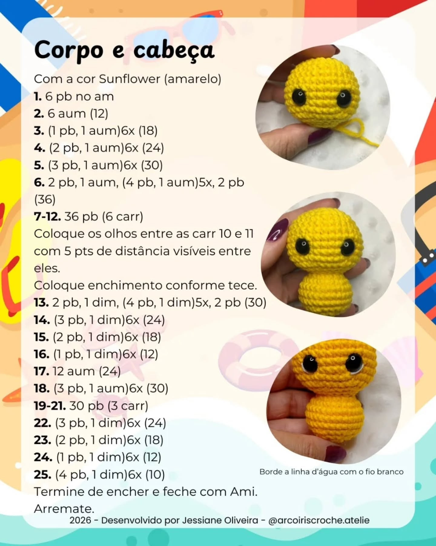 Receita Gratuita Sunny: O Patinho de Verão Amigurumi com Óculos e Boia
