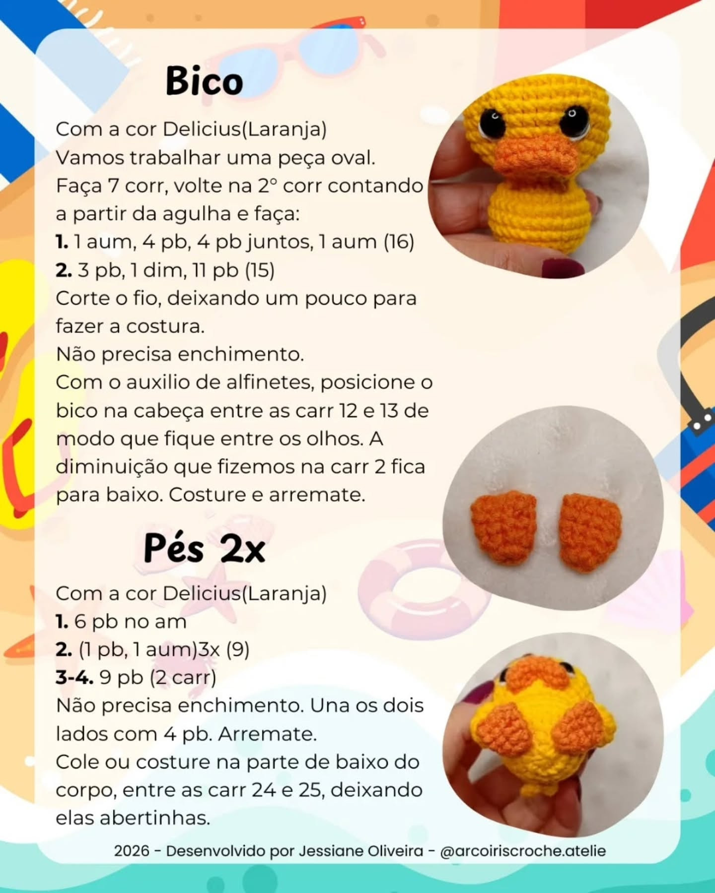 Receita Gratuita Sunny: O Patinho de Verão Amigurumi com Óculos e Boia