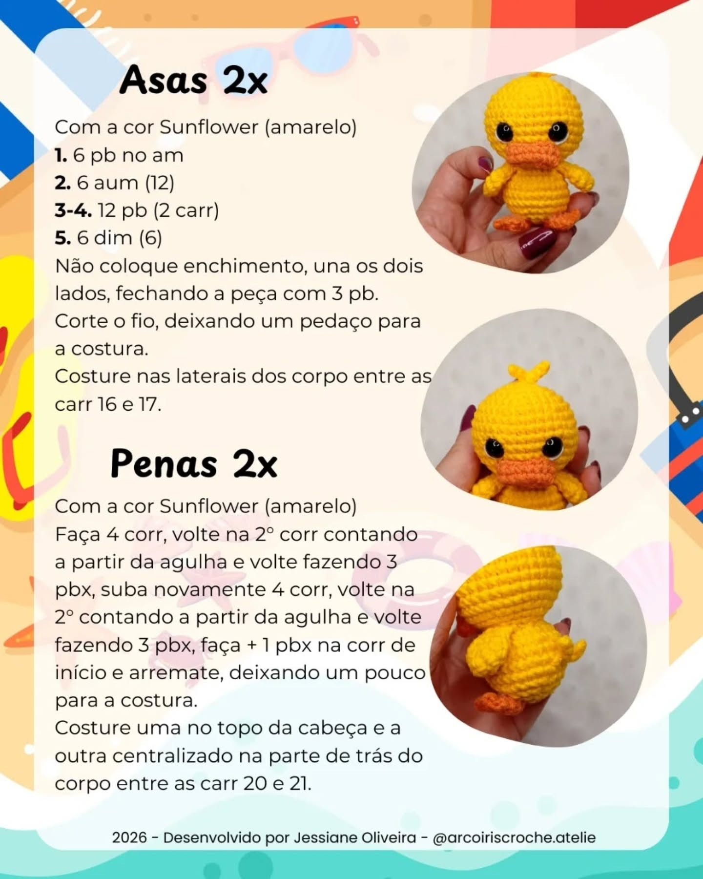 Receita Gratuita Sunny: O Patinho de Verão Amigurumi com Óculos e Boia