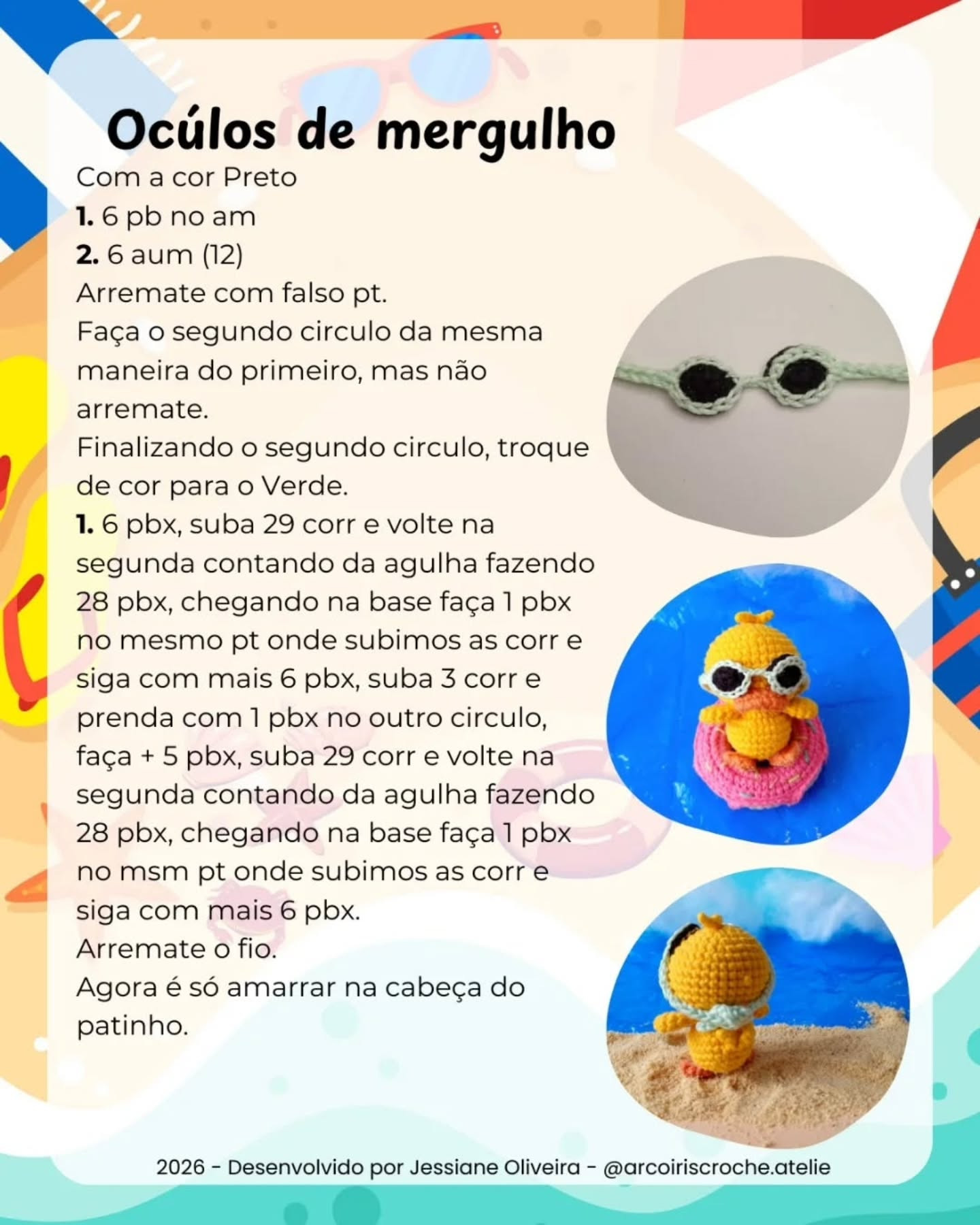 Receita Gratuita Sunny: O Patinho de Verão Amigurumi com Óculos e Boia