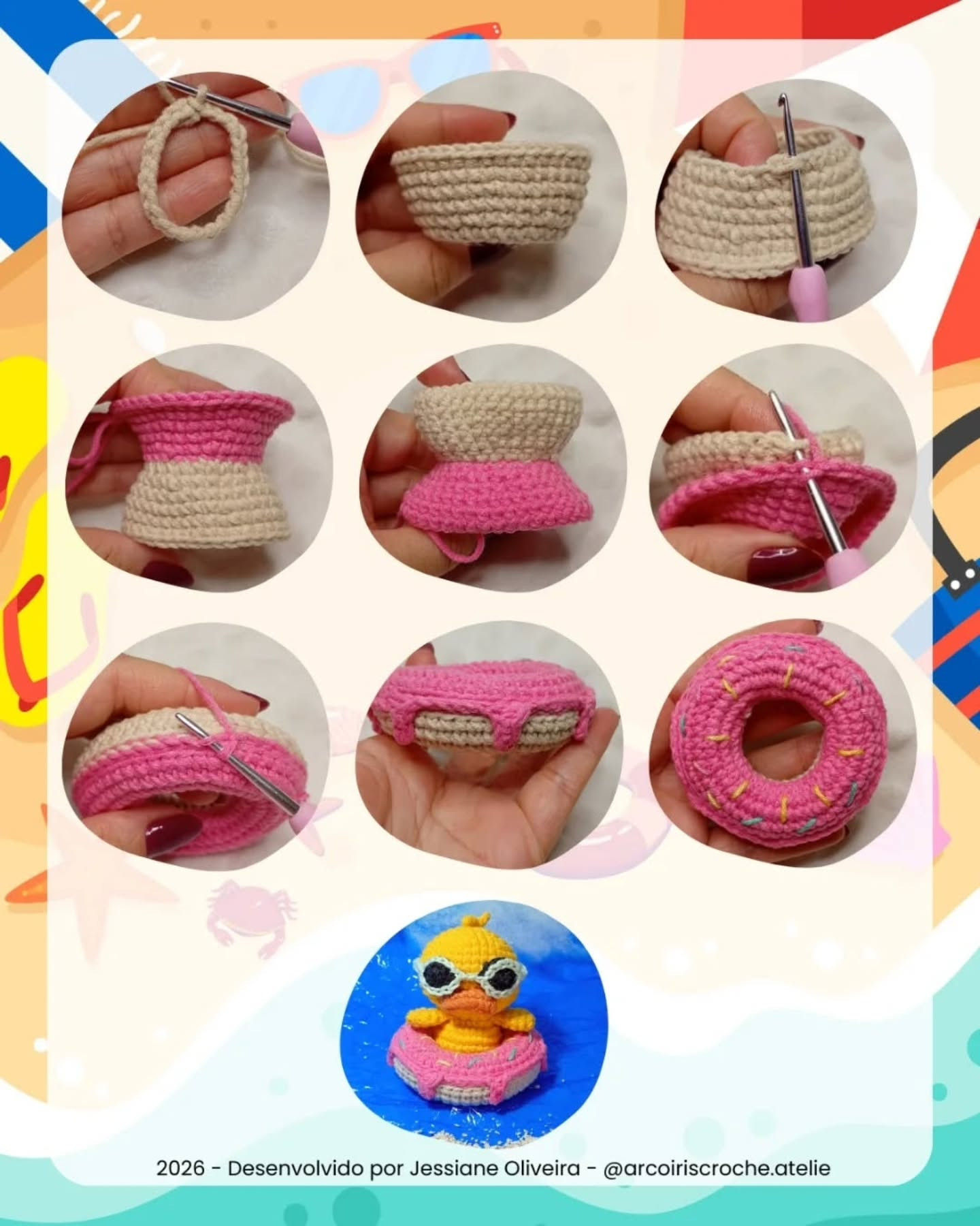 Receita Gratuita Sunny: O Patinho de Verão Amigurumi com Óculos e Boia