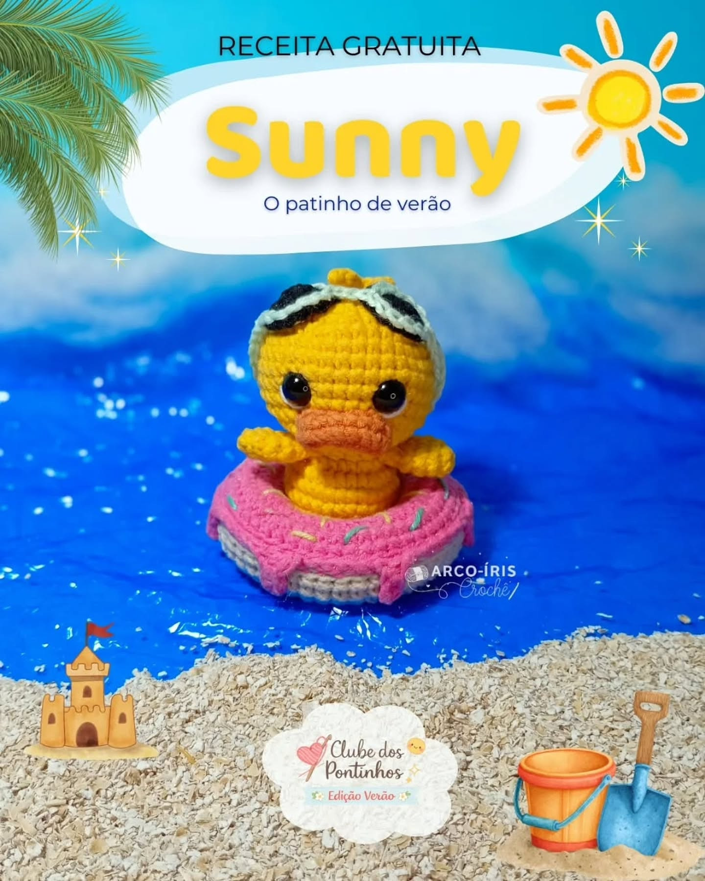 Receita Gratuita Sunny: O Patinho de Verão Amigurumi com Óculos e Boia