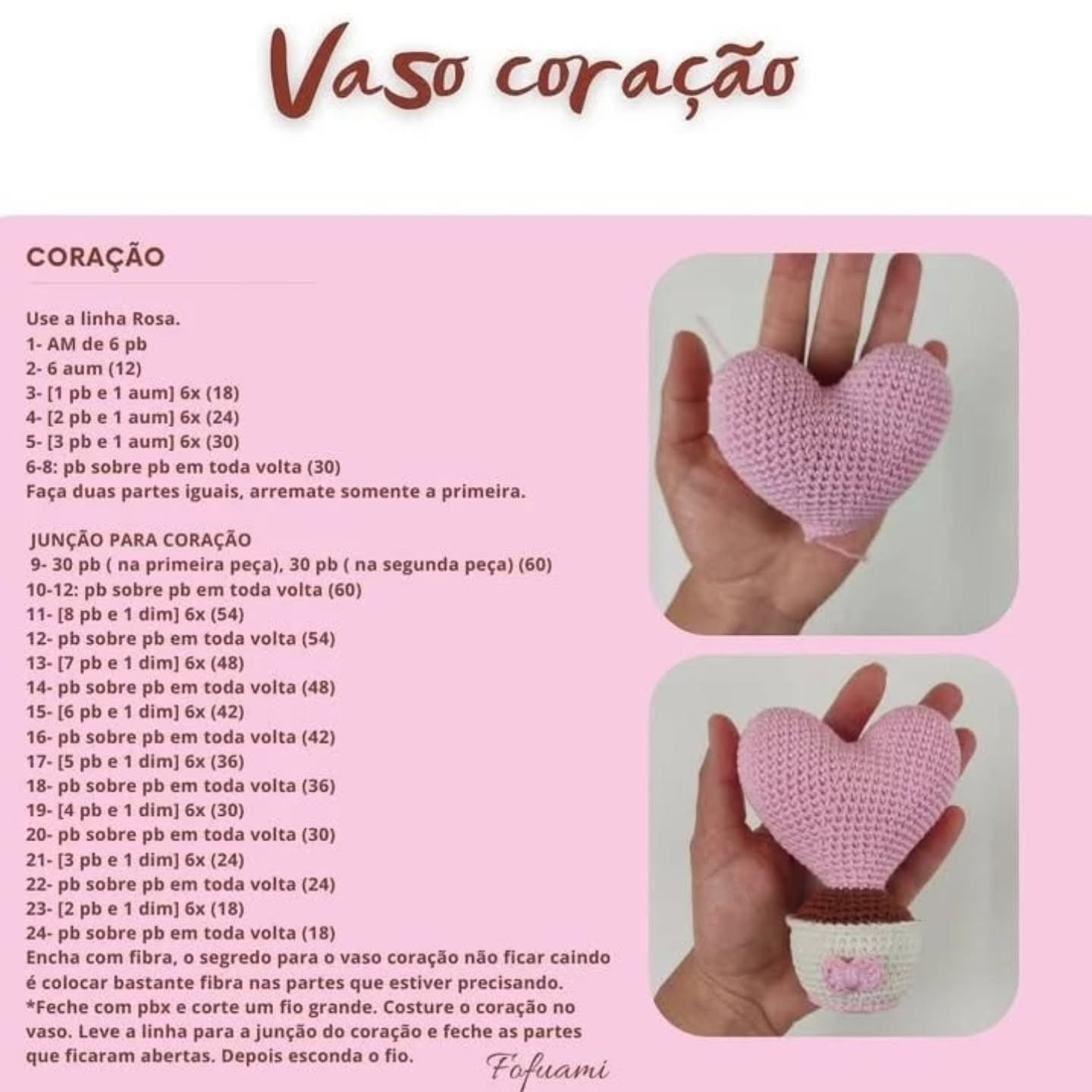 Receita Gratuita: Vaso Coração Amigurumi - Tutorial Passo a Passo Completo