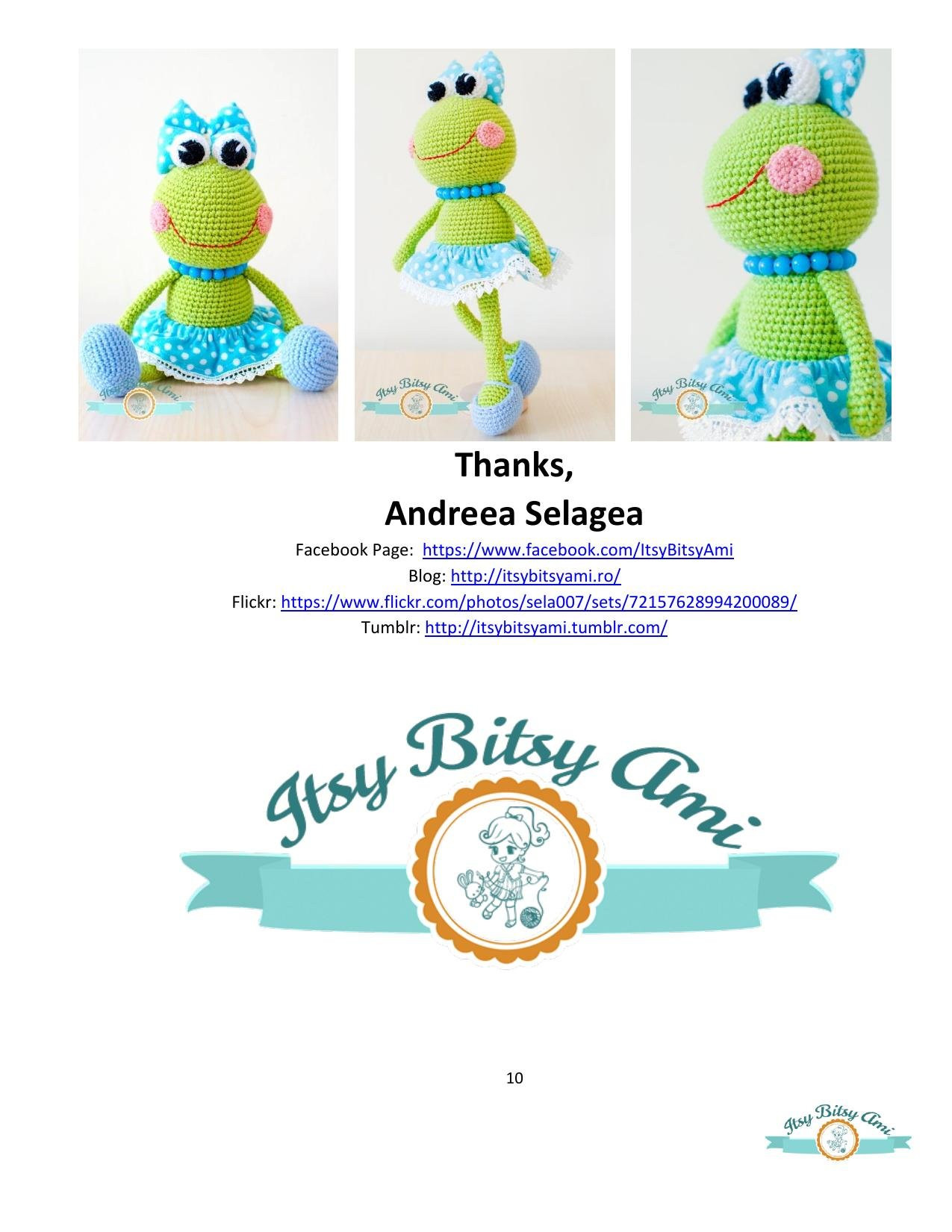 Sara The Frog Amigurumi Pattern - Crochet Doll with Blue Polka Dot Skirt and Bow