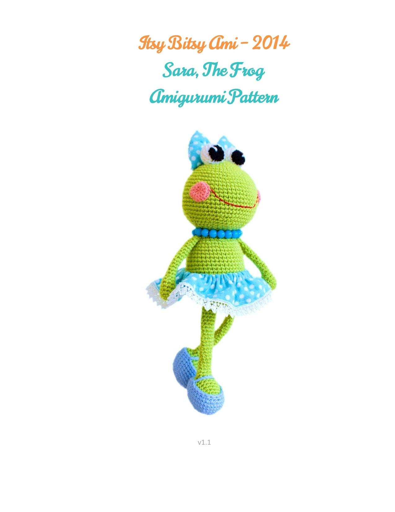 Sara The Frog Amigurumi Pattern - Crochet Doll with Blue Polka Dot Skirt and Bow