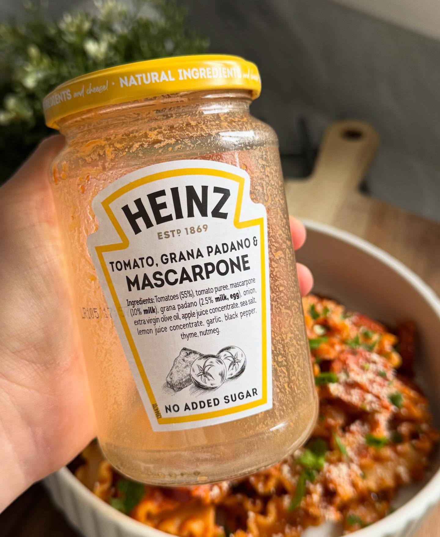 Sausage, Bacon & Mascarpone Pasta with Heinz Tomato Grana Padano Sauce
