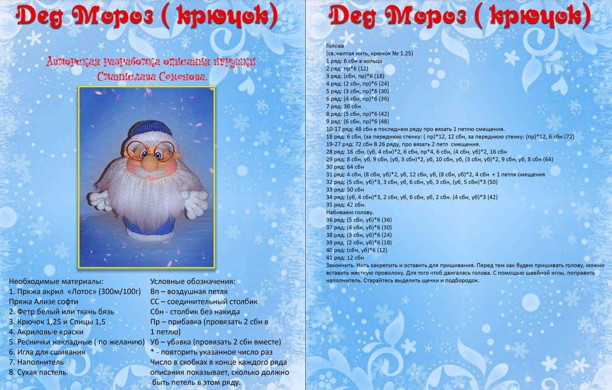 Schematic crochet pattern for amigurumi Ded Moroz (Grandfather Frost) doll