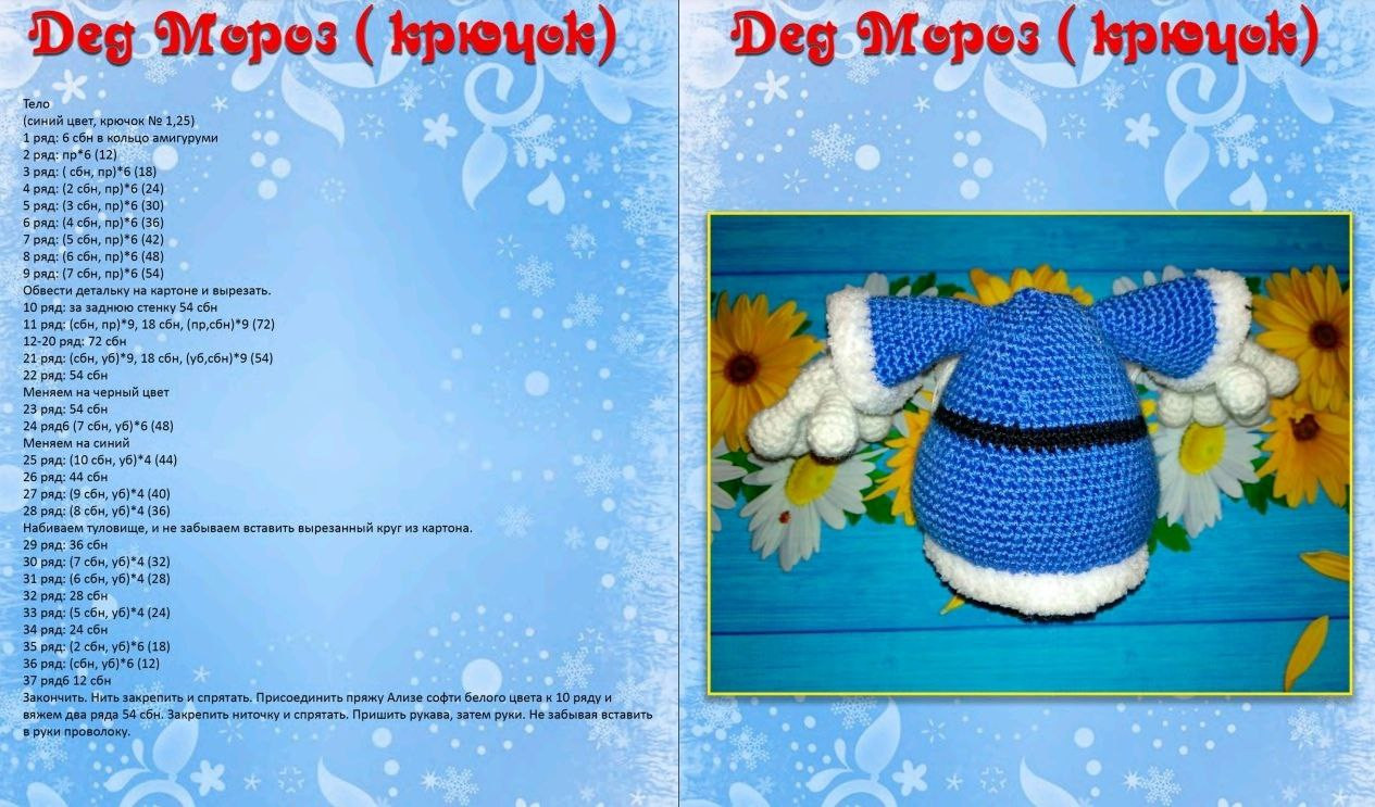 Schematic crochet pattern for amigurumi Ded Moroz (Grandfather Frost) doll