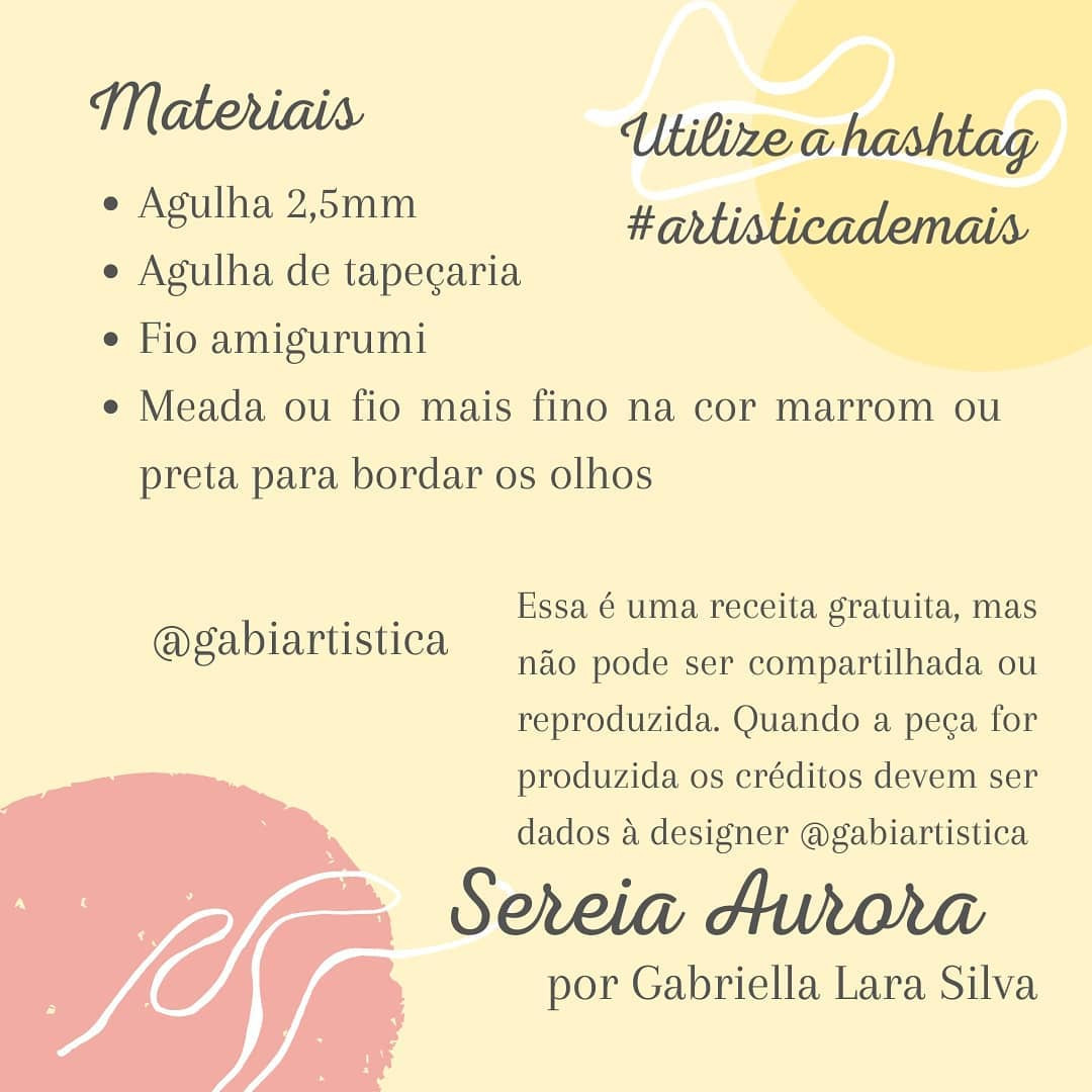 Sereia Aurora - Receita Grátis de Amigurumi por Gabriella Lara Silva