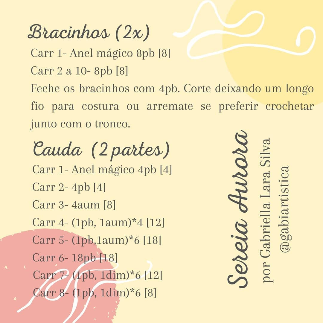 Sereia Aurora - Receita Grátis de Amigurumi por Gabriella Lara Silva