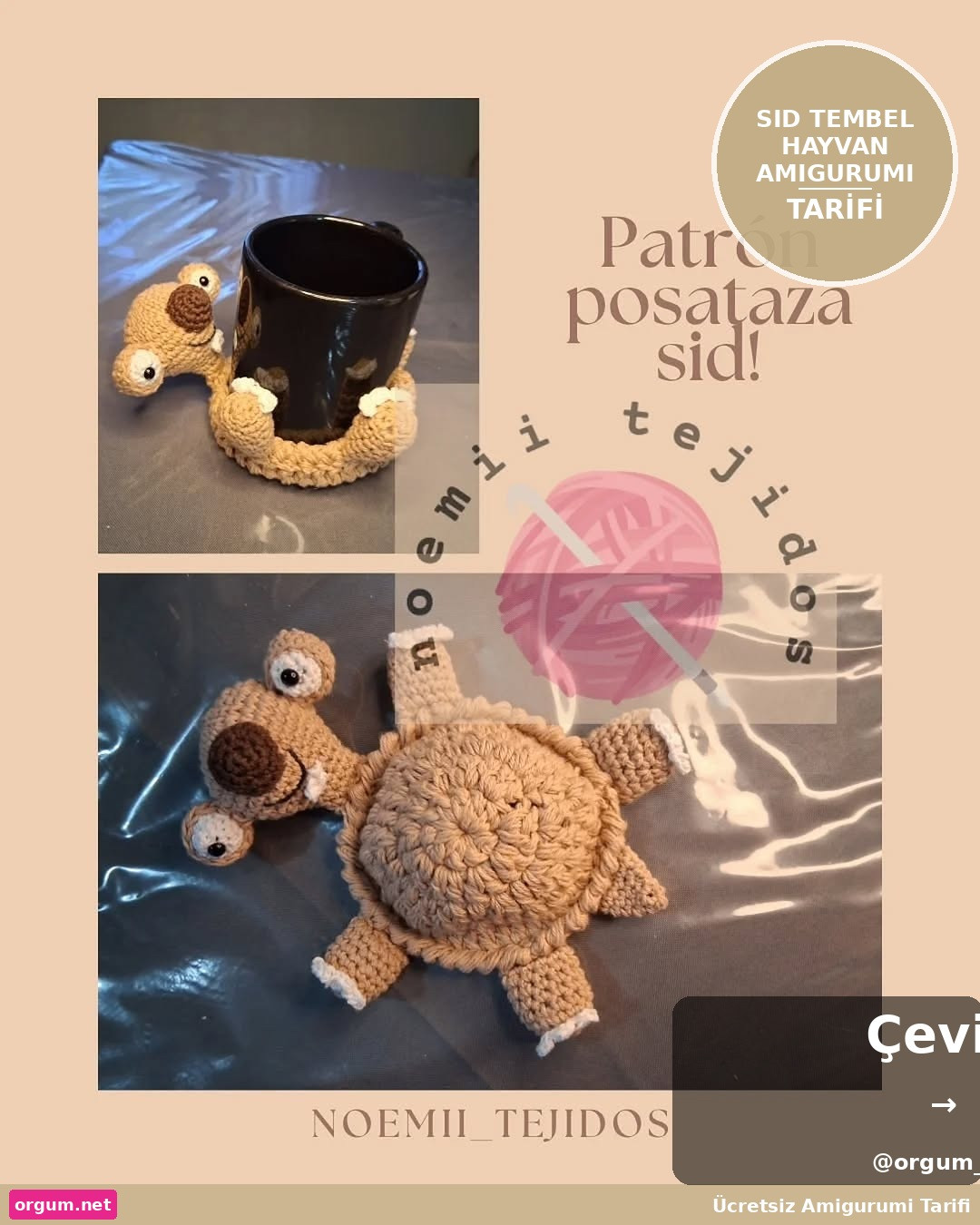 Sid Tembel Hayvan Amigurumi - Hướng dẫn móc len thú nhồi bông hình rùa nâu