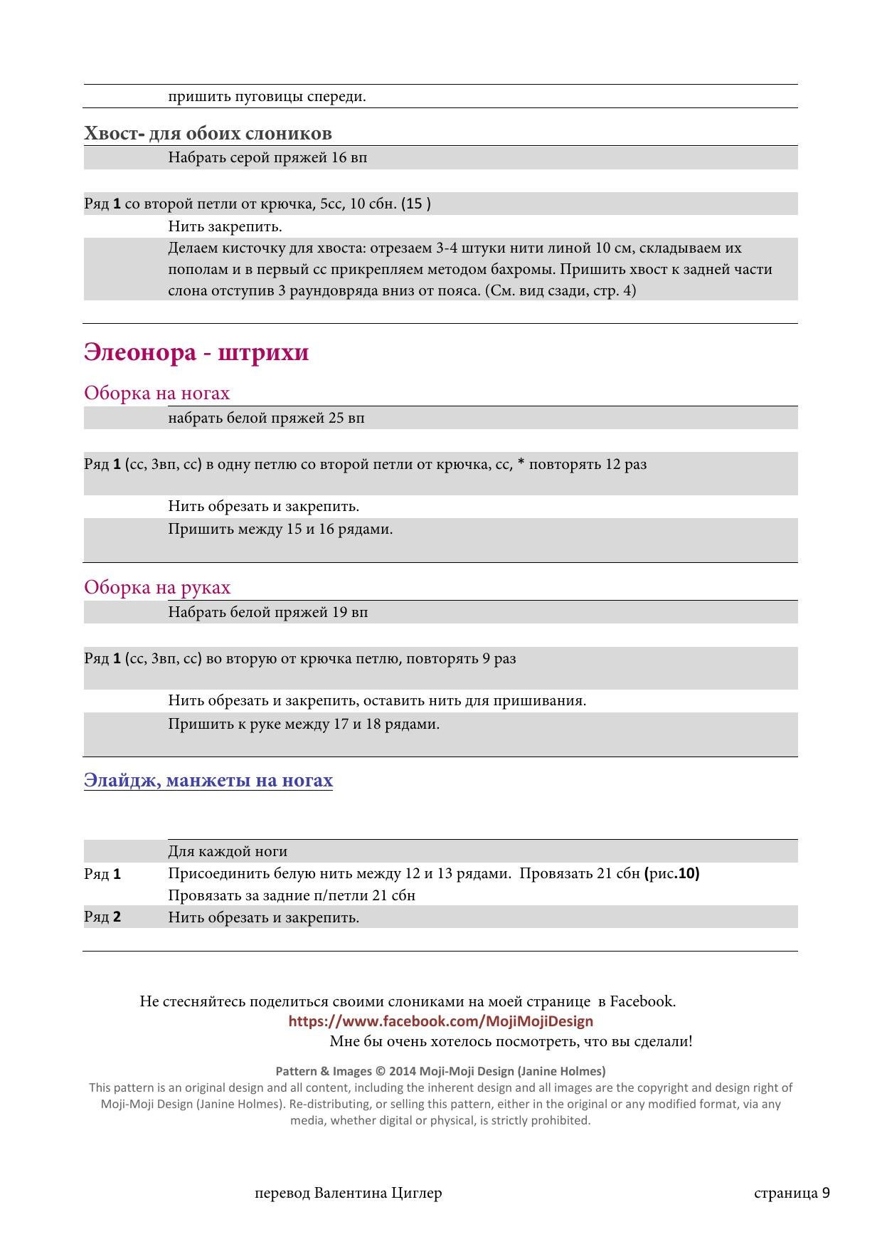 Схема вязания амигуруми слоников Элеонора и Элайдж: полный узор с пошаговыми фото