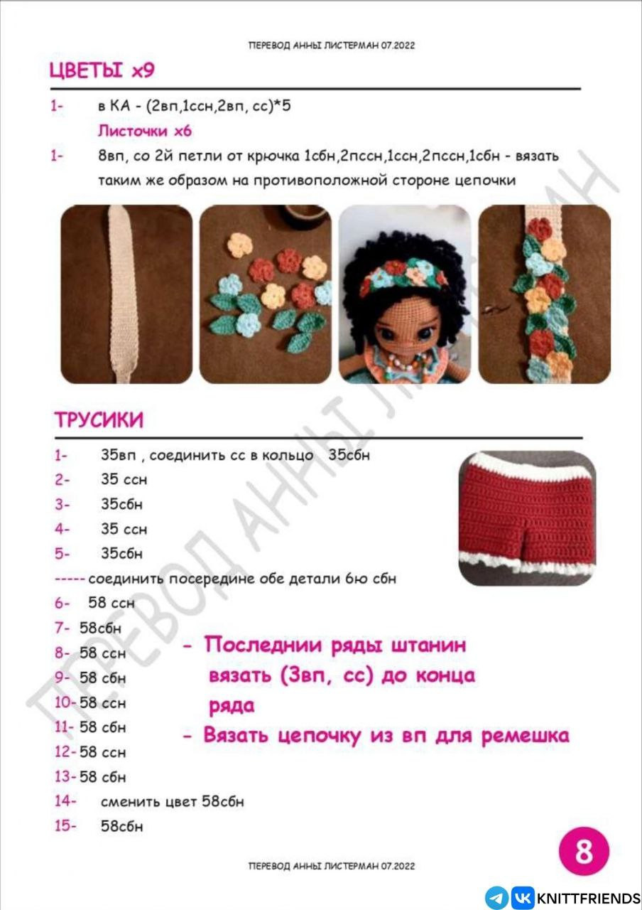 Схема вязания крючком бумажной куклы Принцессы Изабель с черными волосами и синим платьем