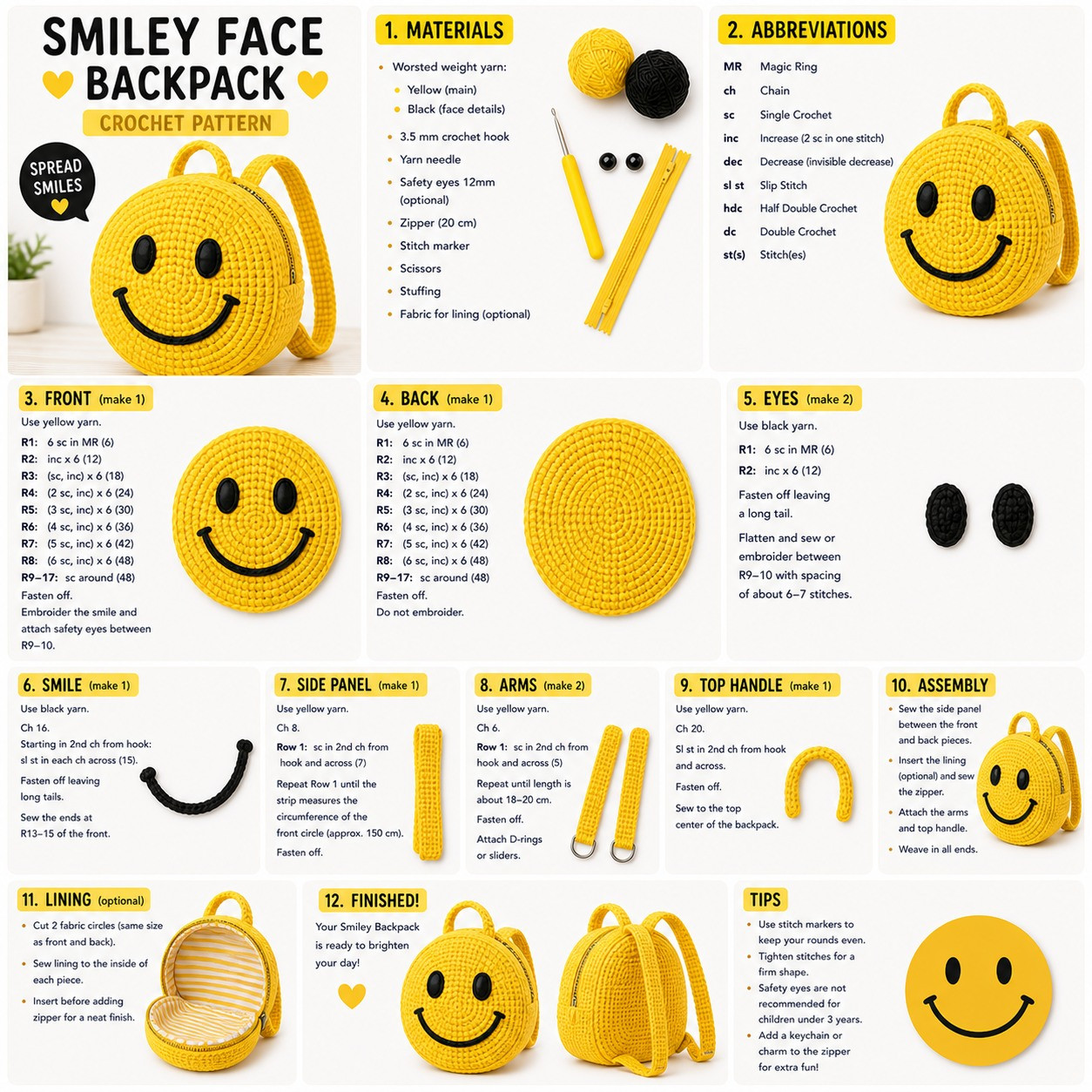 Smiley Face Backpack Crochet Pattern: Free Amigurumi Tutorial with Step-by-Step Instructions