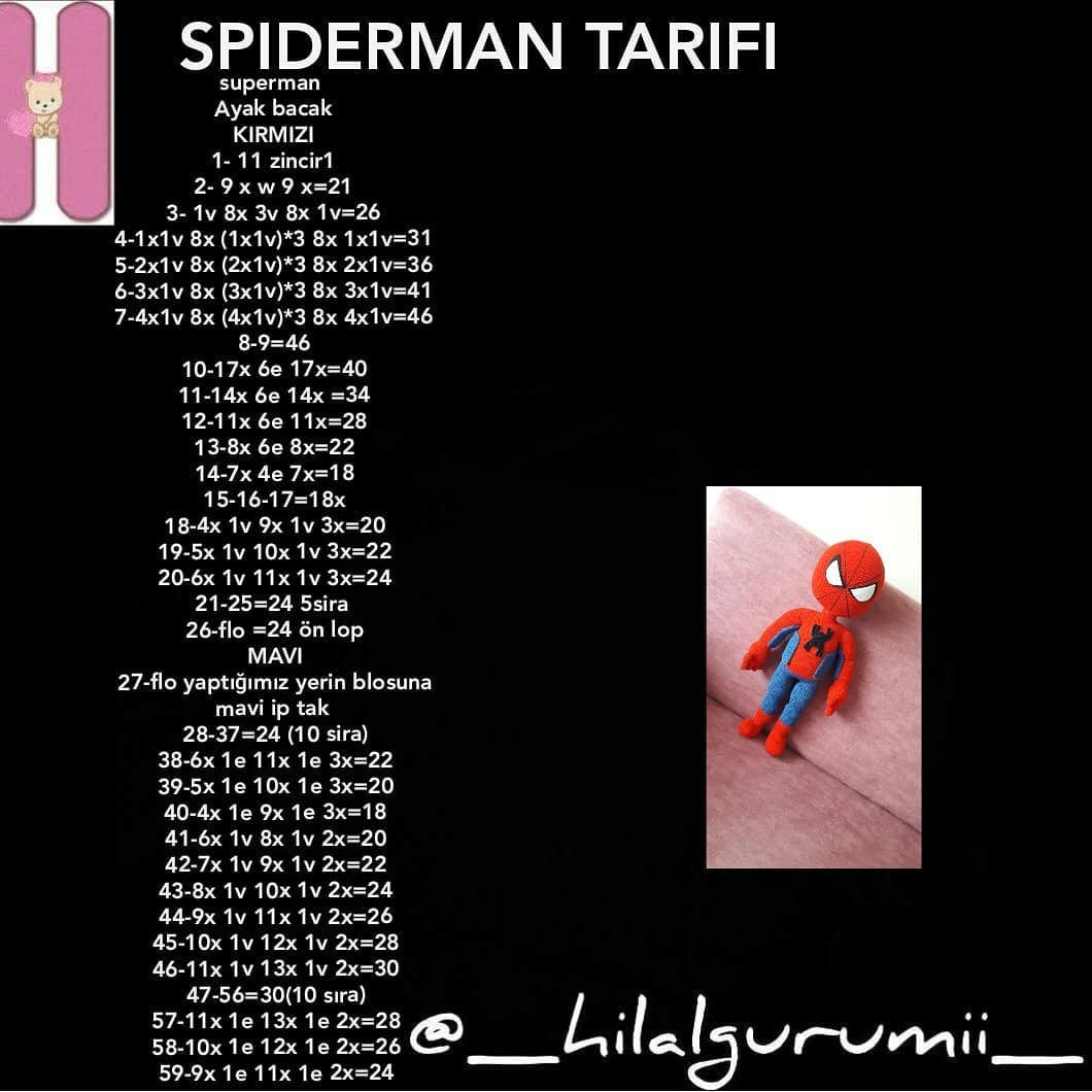 Spiderman Amigurumi Free Crochet Pattern with Materials and Instructions