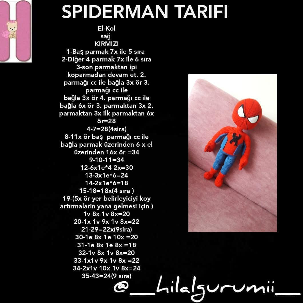 Spiderman Amigurumi Free Crochet Pattern with Materials and Instructions