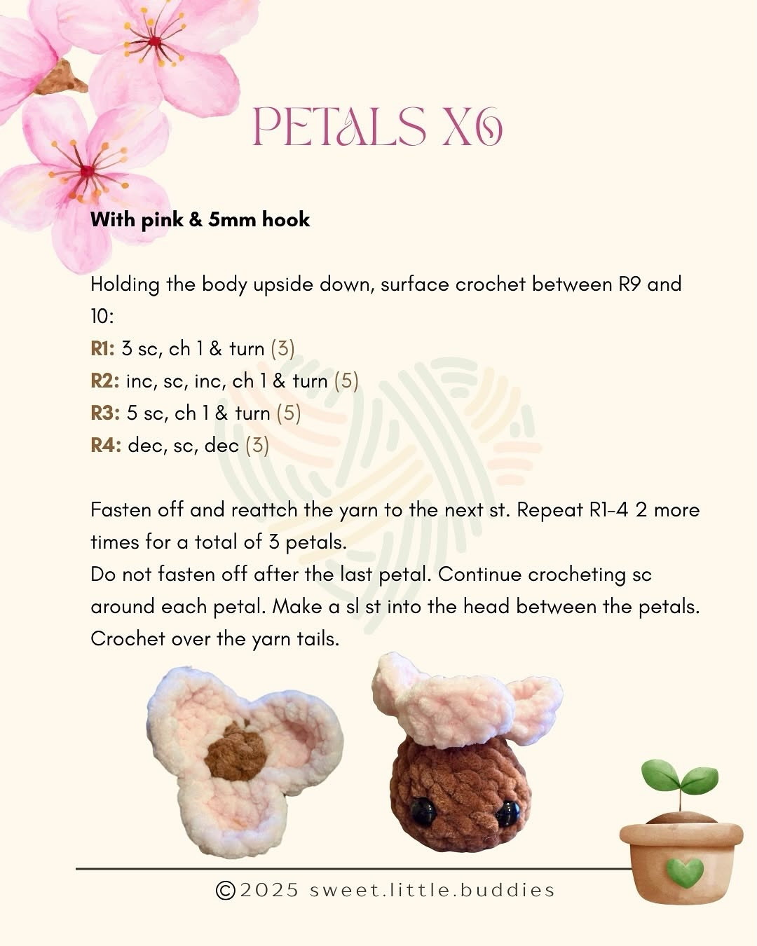 Sprout Free Crochet Pattern: Cute Brown and Pink Flower Amigurumi by Sweet Little Buddies