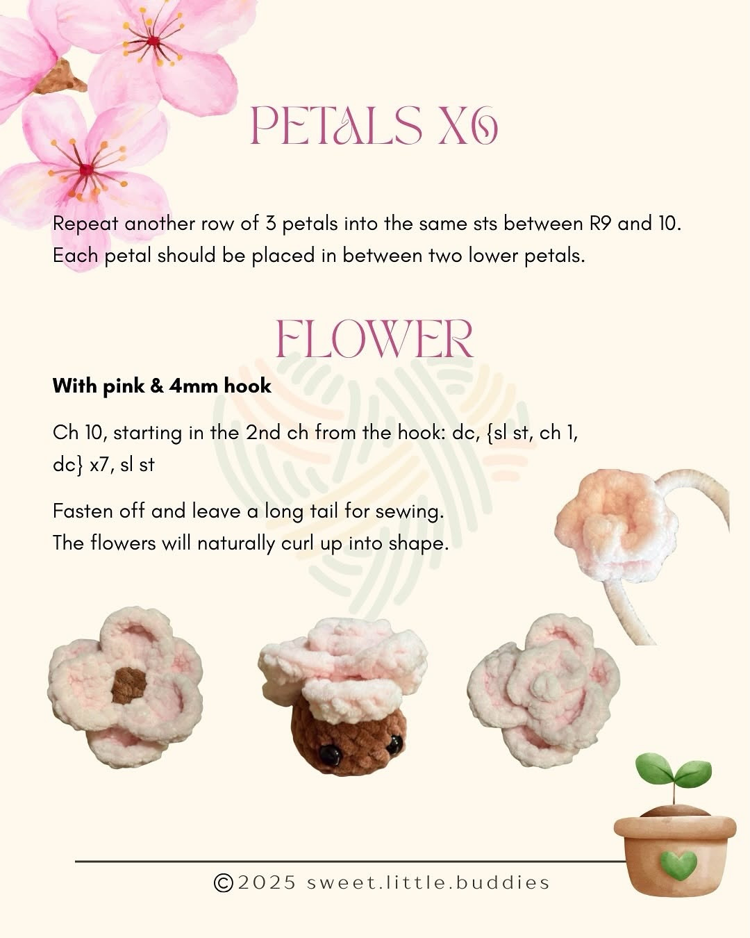 Sprout Free Crochet Pattern: Cute Brown and Pink Flower Amigurumi by Sweet Little Buddies