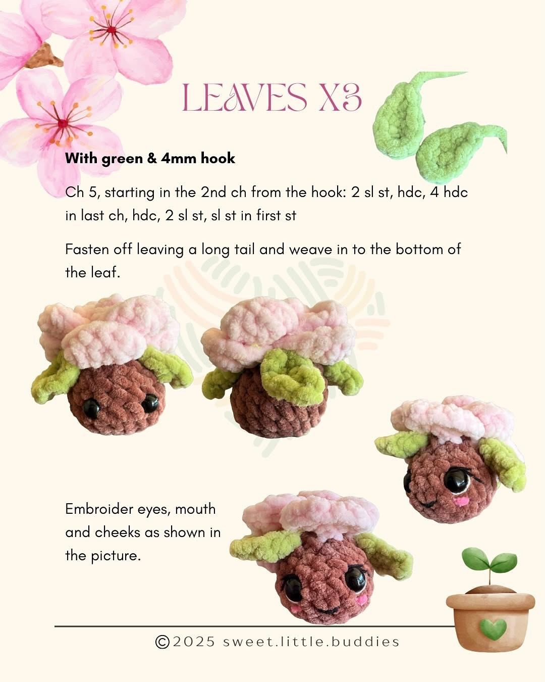 Sprout Free Crochet Pattern: Cute Brown and Pink Flower Amigurumi by Sweet Little Buddies