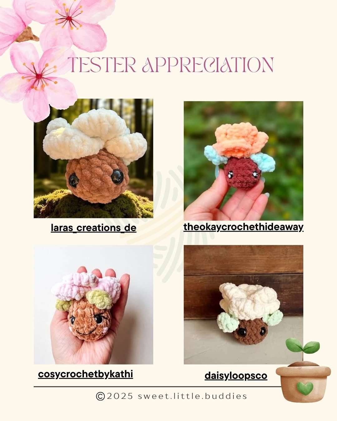 Sprout Free Crochet Pattern: Cute Brown and Pink Flower Amigurumi by Sweet Little Buddies