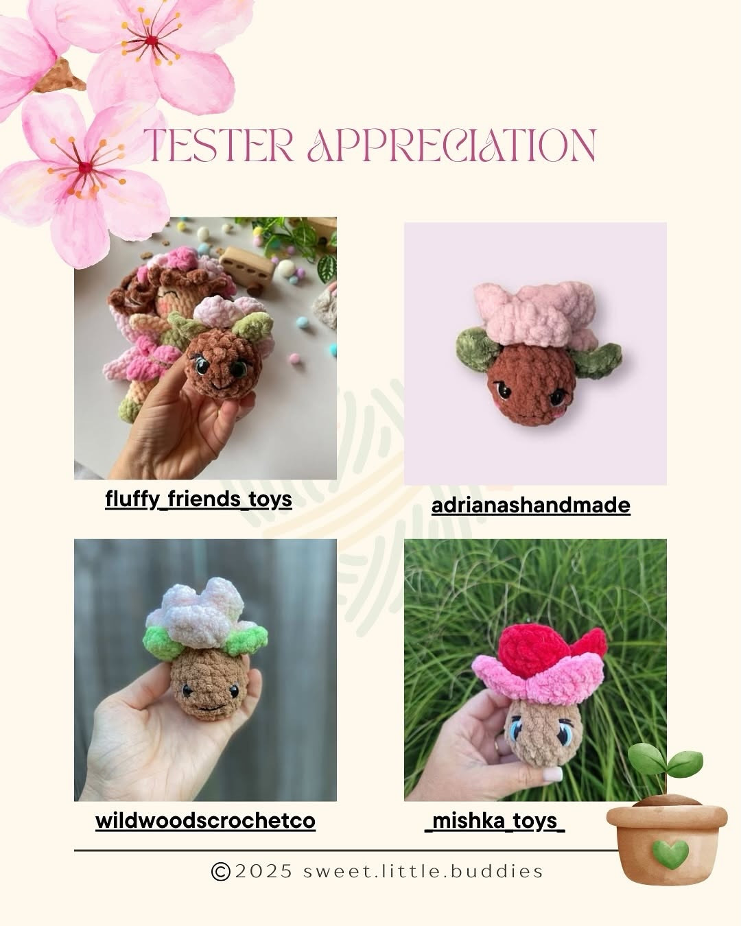 Sprout Free Crochet Pattern: Cute Brown and Pink Flower Amigurumi by Sweet Little Buddies