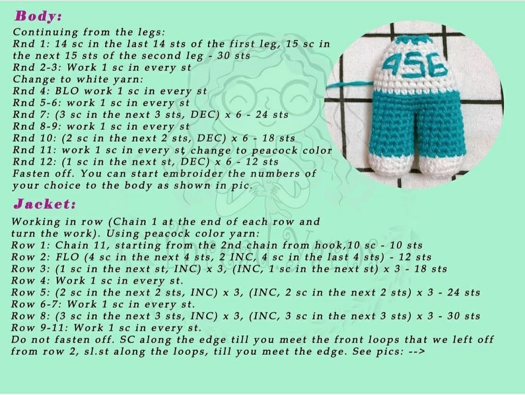 Squid Game Player Amigurumi Doll Free Crochet Pattern by Thread.yarns