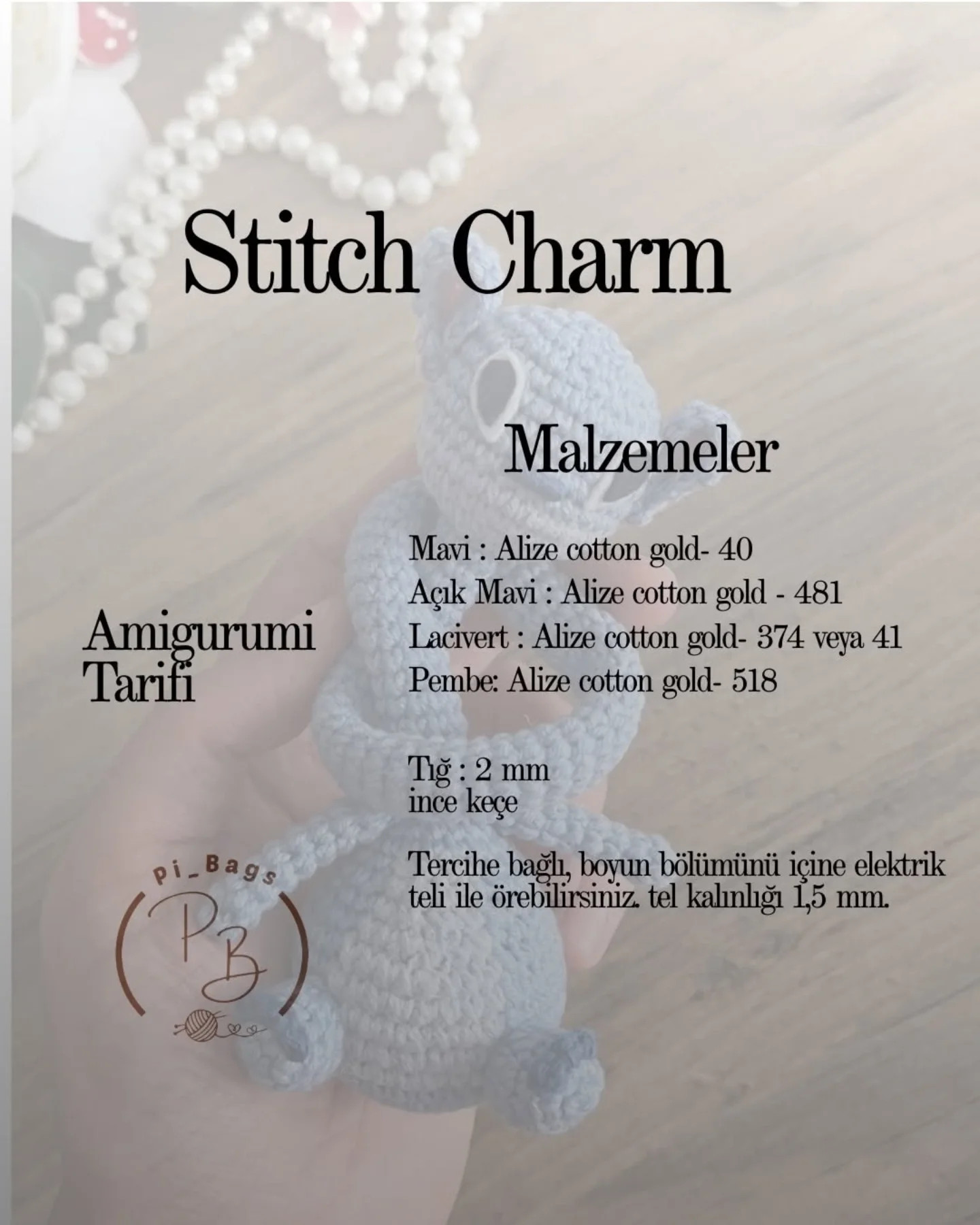 Stitch Charm Amigurumi Tarifi - Mavi Stitch Búp bê Móc len