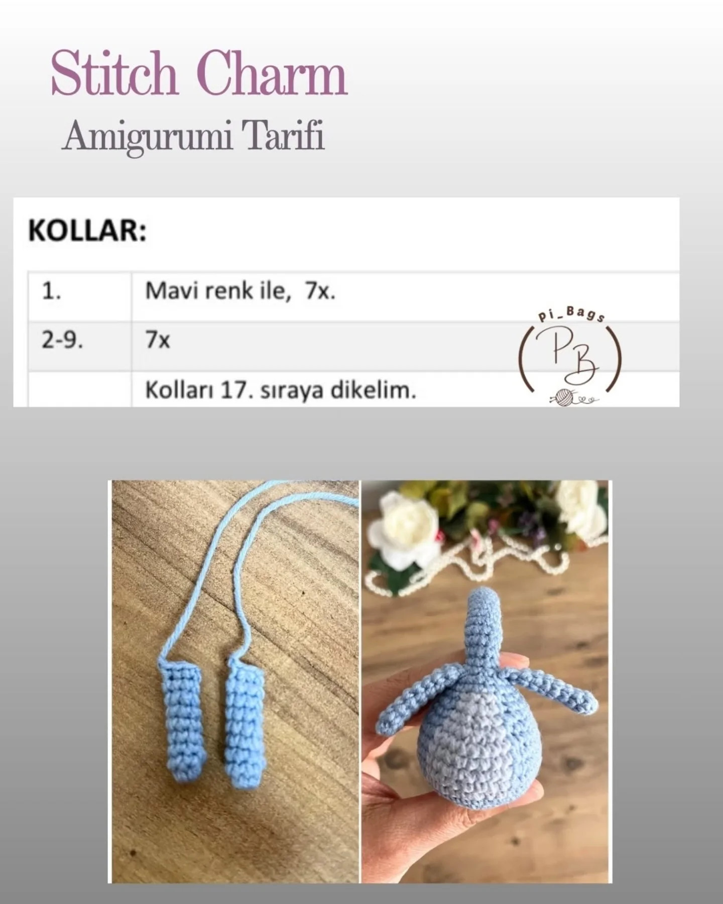 Stitch Charm Amigurumi Tarifi - Mavi Stitch Búp bê Móc len