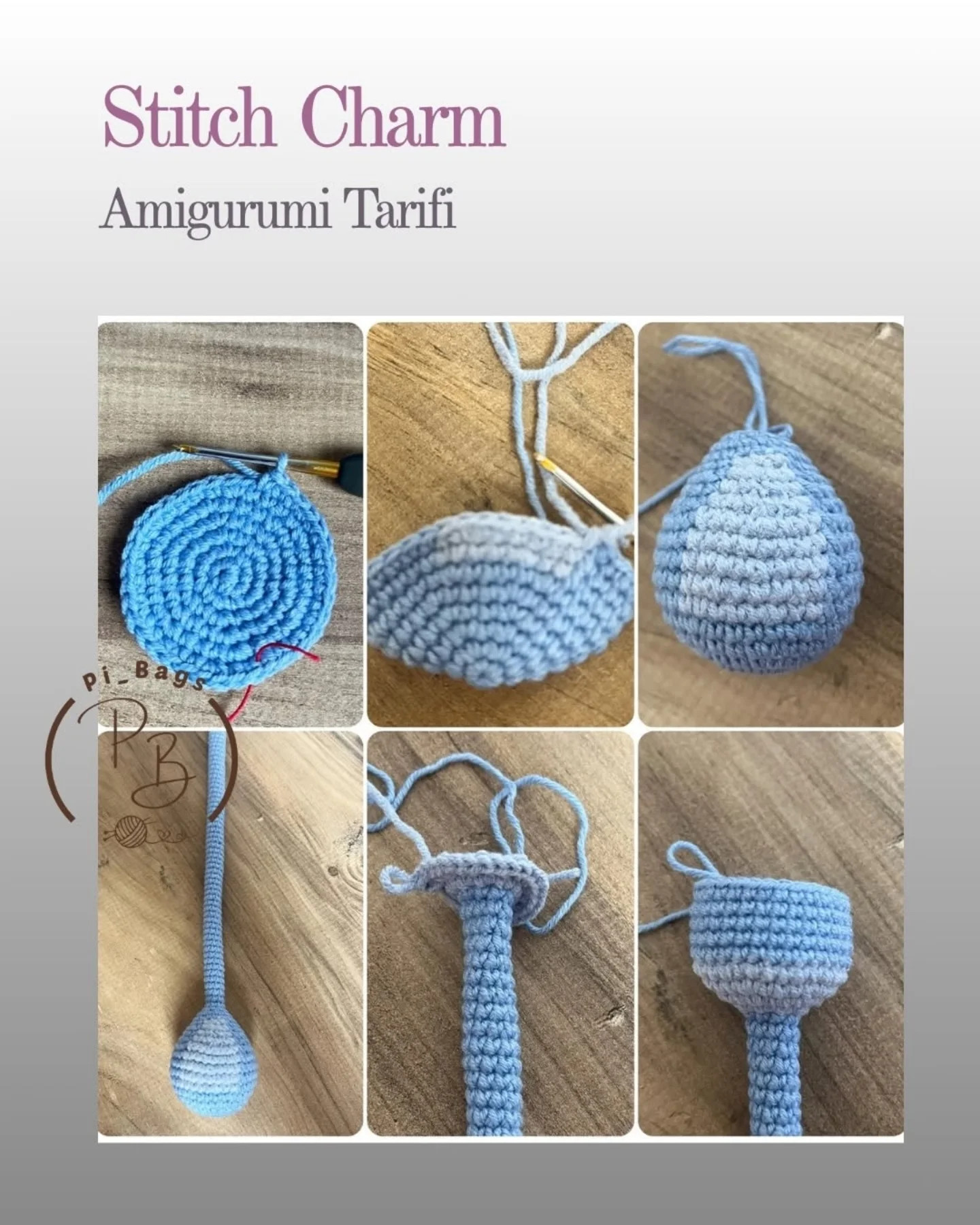 Stitch Charm Amigurumi Tarifi - Mavi Stitch Búp bê Móc len