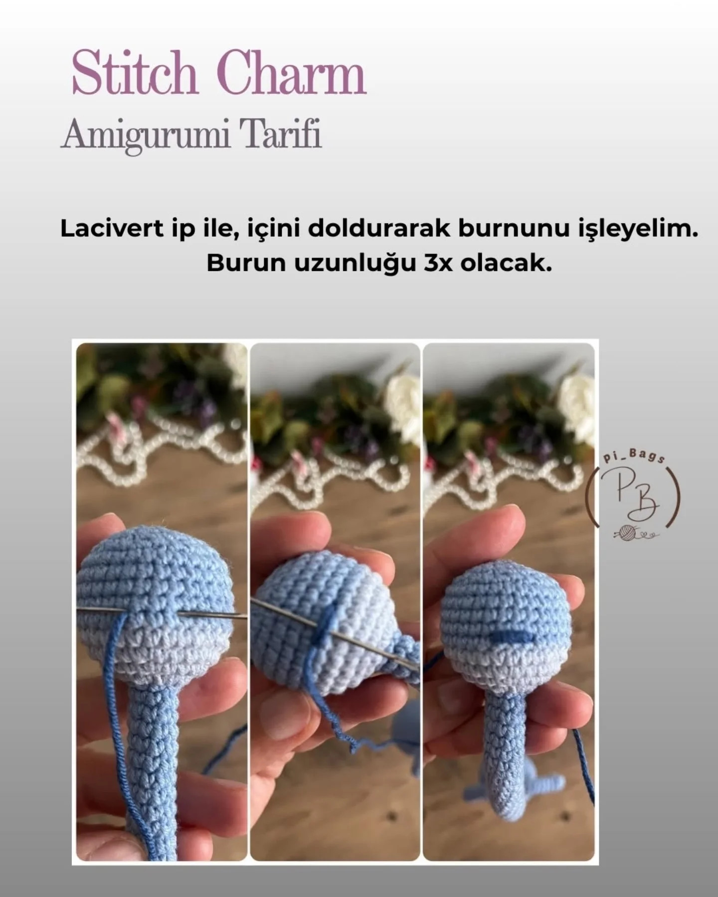 Stitch Charm Amigurumi Tarifi - Mavi Stitch Búp bê Móc len