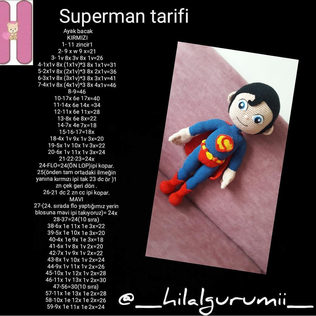 Süperman Tarifi: Búp bê siêu nhân móc len màu xanh đỏ, hướng dẫn chi tiết từng bước