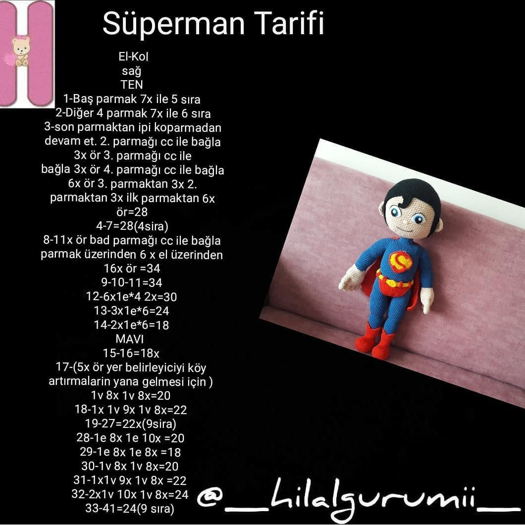 Süperman Tarifi: Búp bê siêu nhân móc len màu xanh đỏ, hướng dẫn chi tiết từng bước