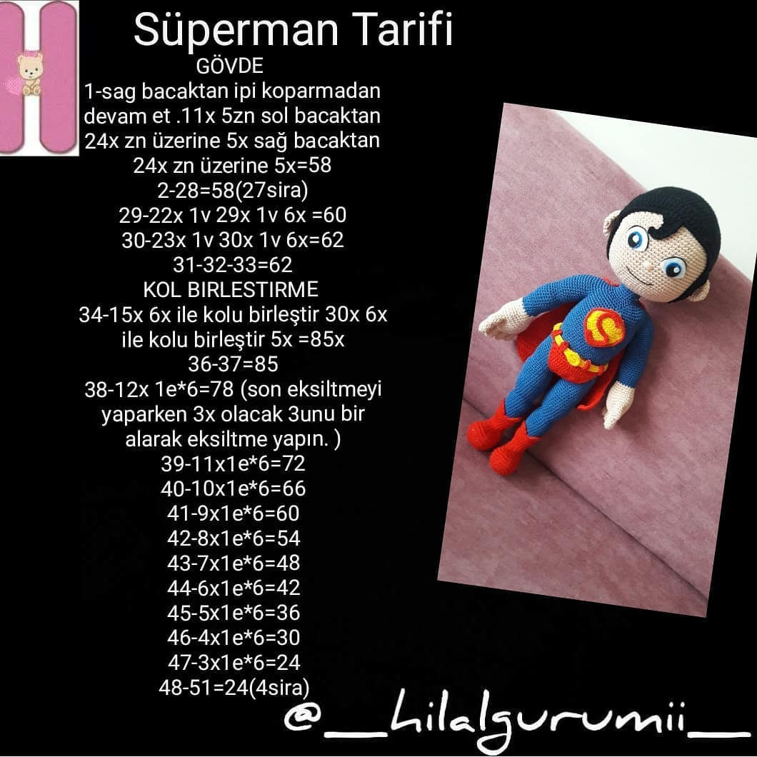 Süperman Tarifi: Búp bê siêu nhân móc len màu xanh đỏ, hướng dẫn chi tiết từng bước