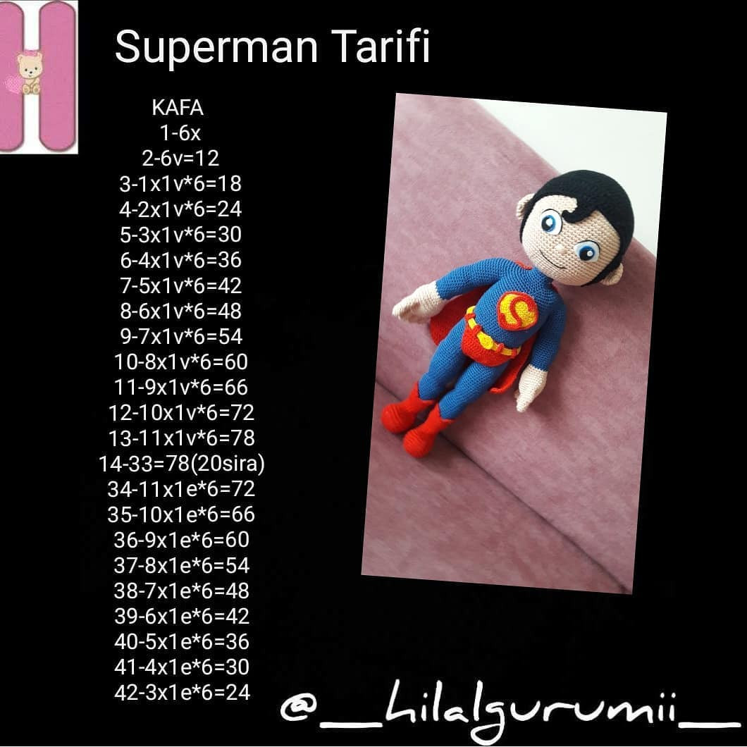 Süperman Tarifi: Búp bê siêu nhân móc len màu xanh đỏ, hướng dẫn chi tiết từng bước