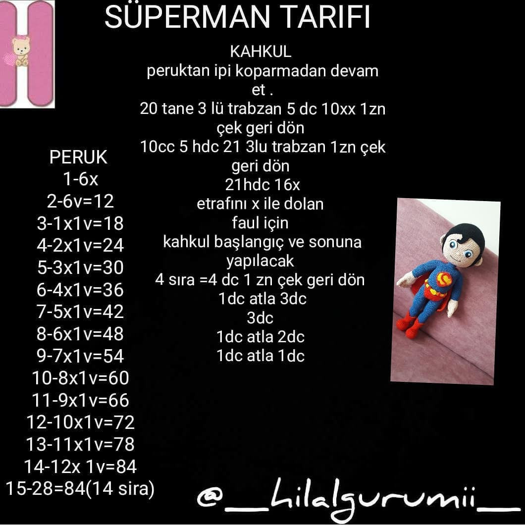 Süperman Tarifi: Búp bê siêu nhân móc len màu xanh đỏ, hướng dẫn chi tiết từng bước